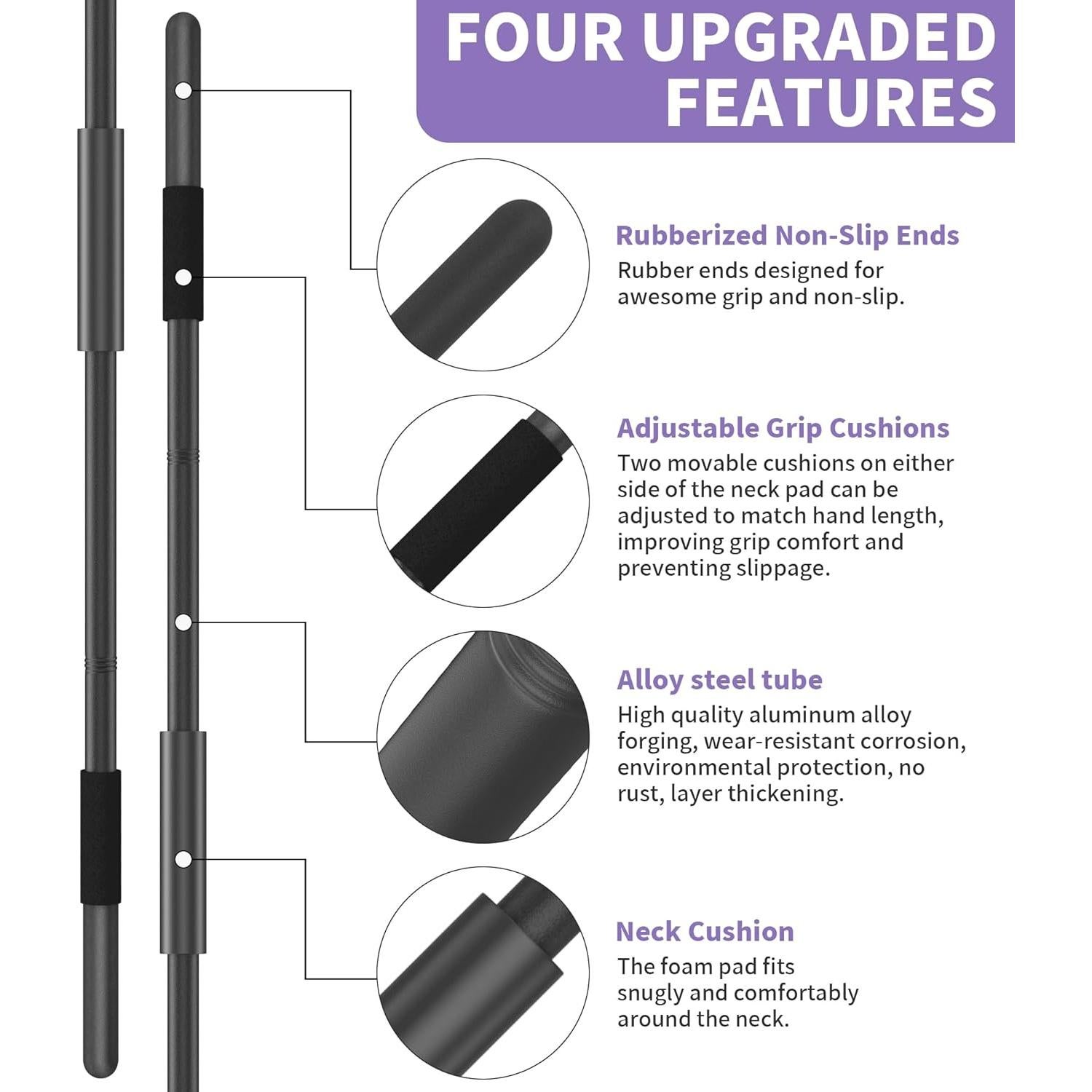 Bastón de Yoga Scisum 147 cm Ajustable con Agarre Antideslizante