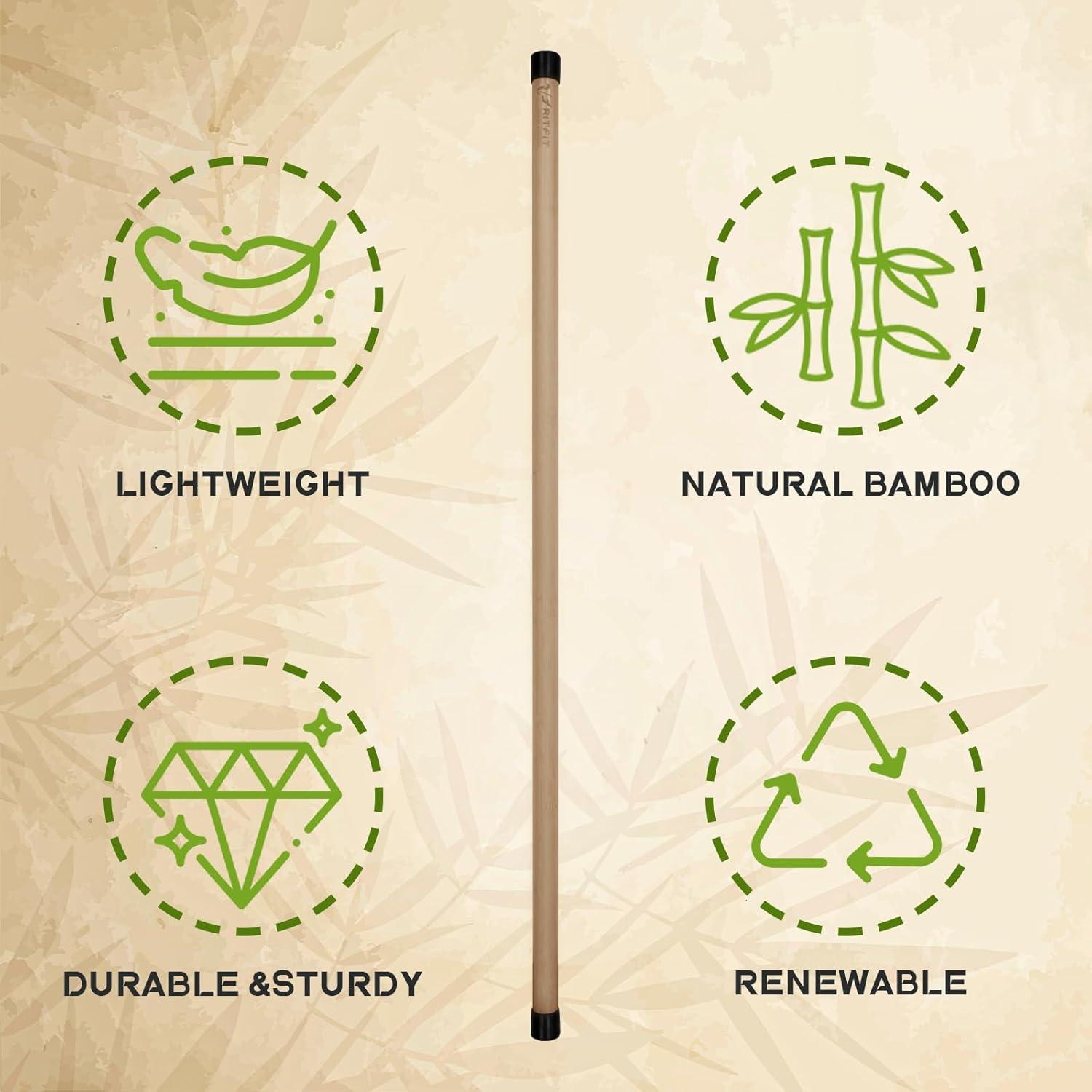 Palo de Yoga RitFit 145 cm de Bambú Natural para Estiramiento