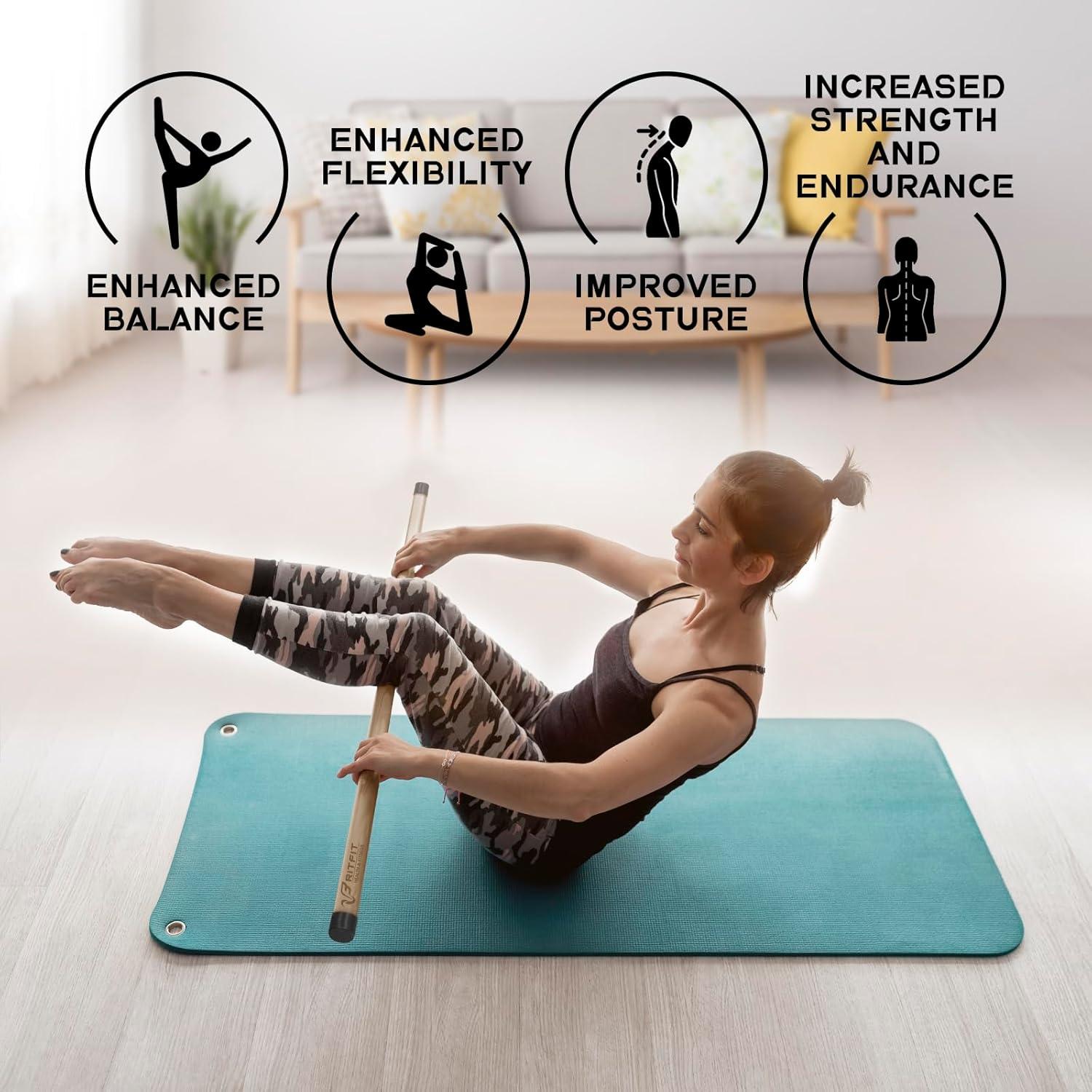 Palo de Yoga RitFit 145 cm de Bambú Natural para Estiramiento