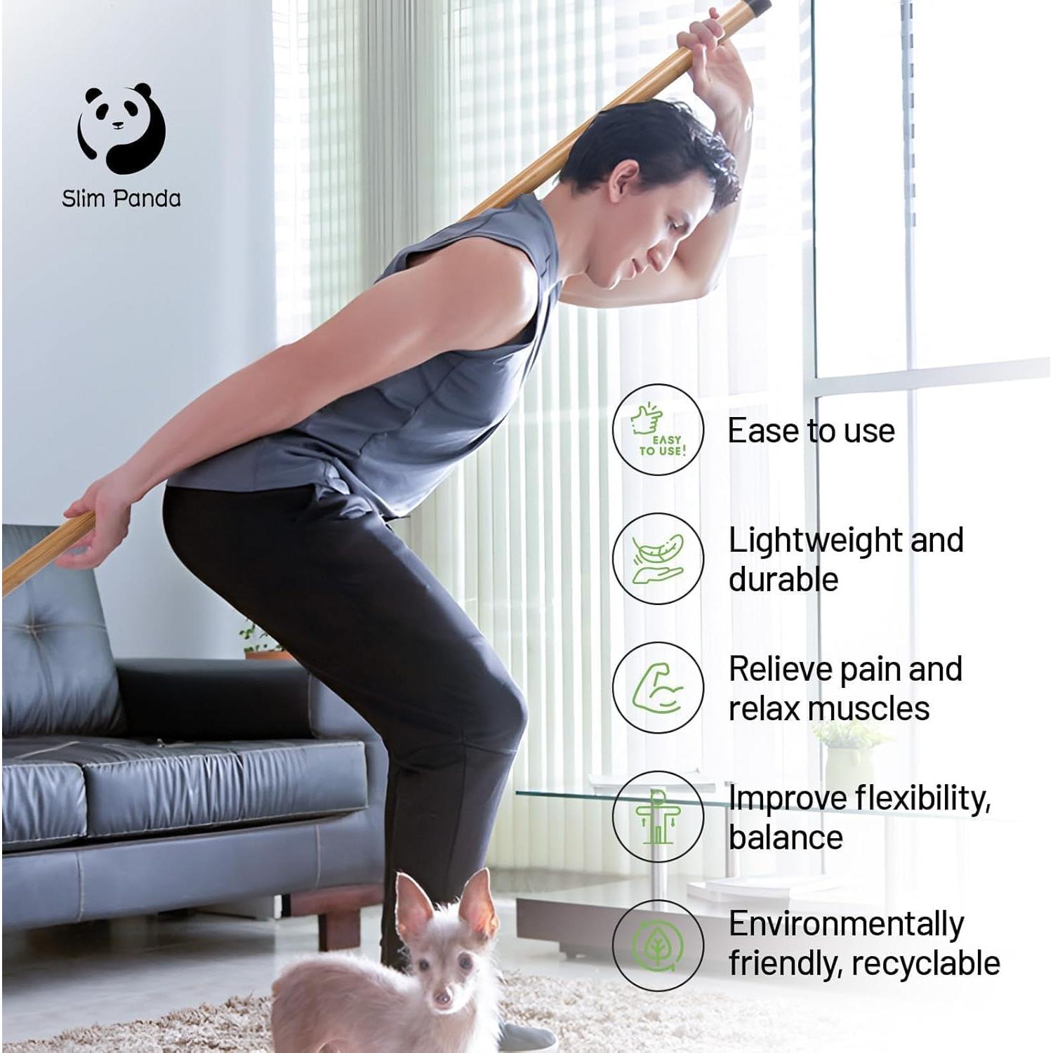 Bastón de Yoga Slim Panda 1.52m Bambú Natural Antideslizante