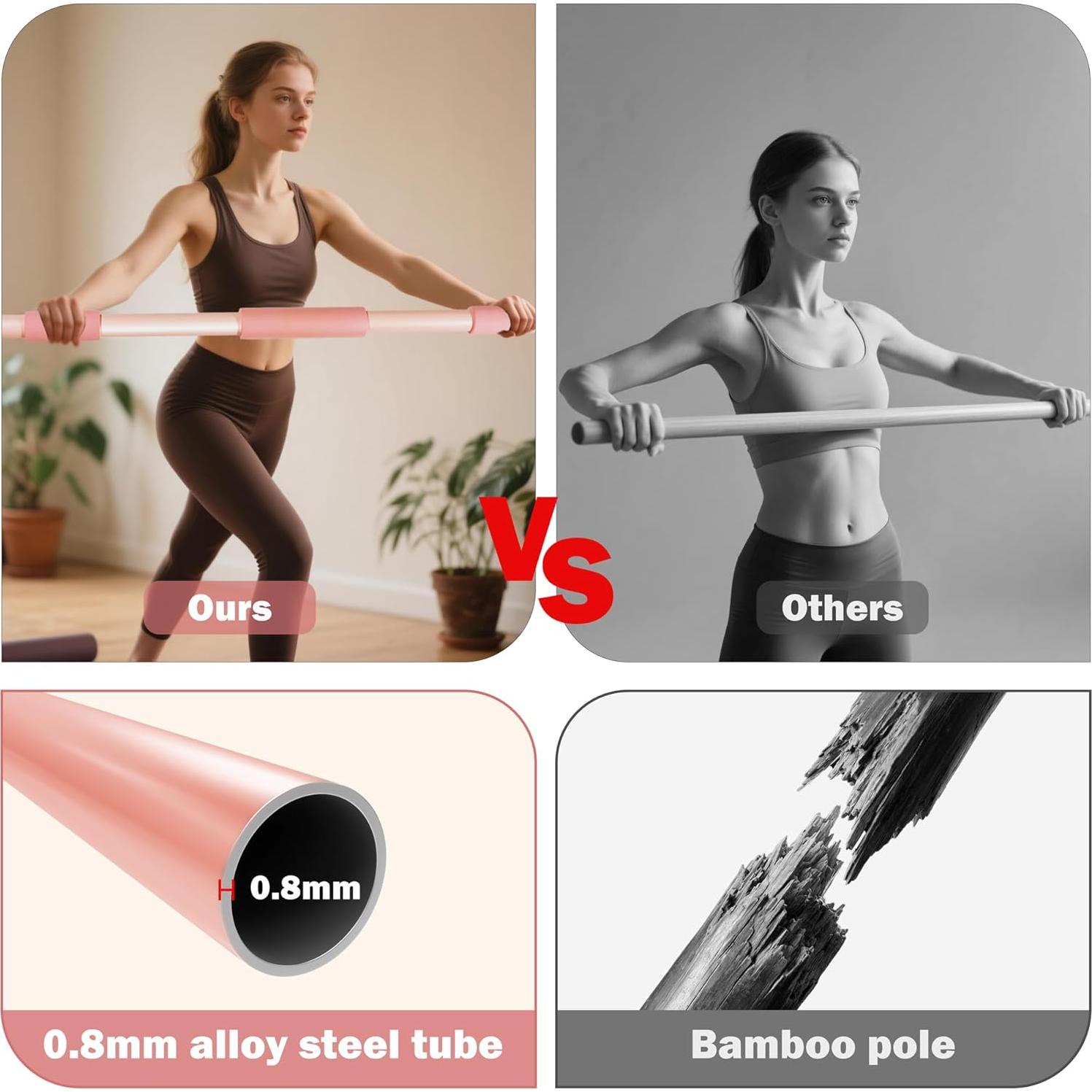 Palillo de Yoga Rosa Scisum 147 cm con Almohadillas para Estiramiento