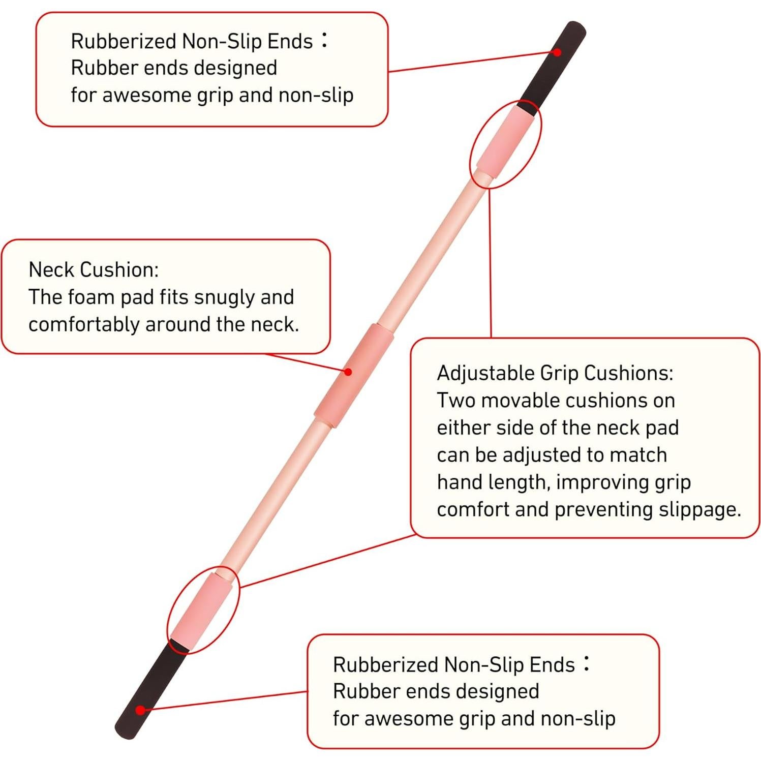 Palillo de Yoga Rosa Scisum 147 cm con Almohadillas para Estiramiento