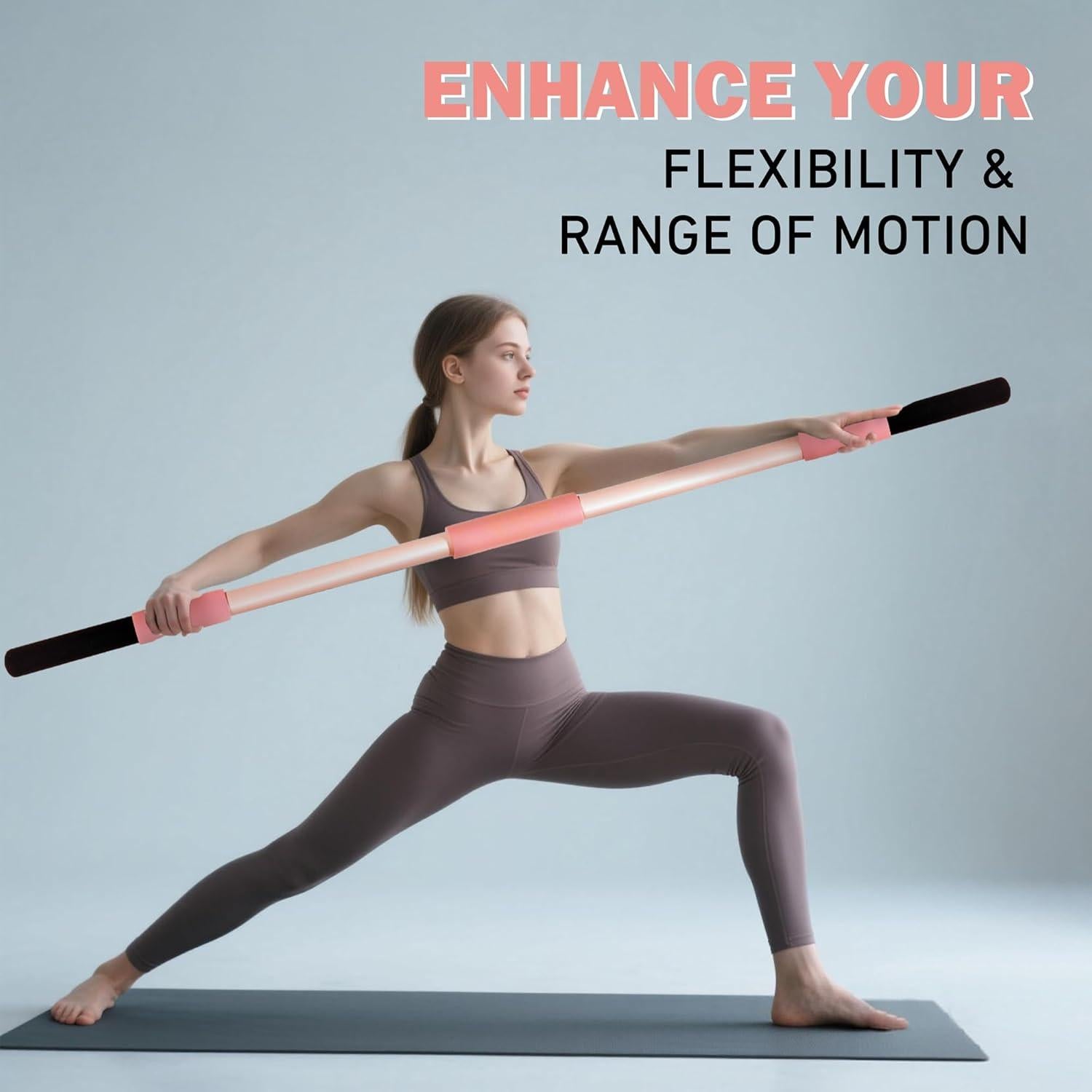 Palillo de Yoga Rosa Scisum 147 cm con Almohadillas para Estiramiento