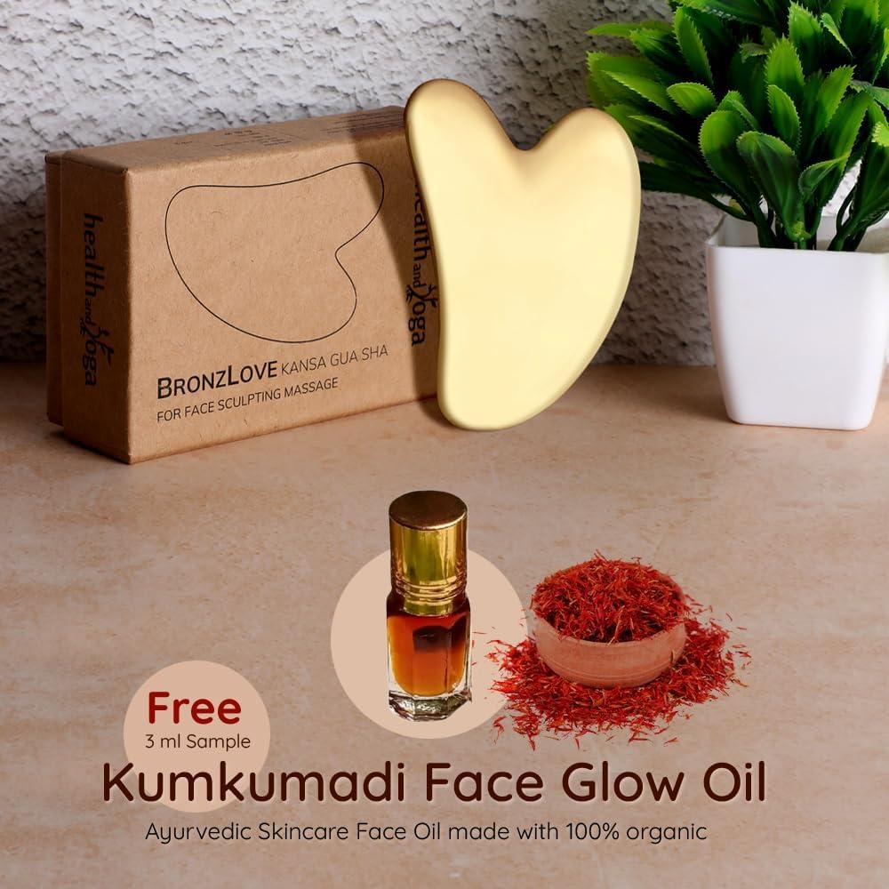 Herramienta de Masaje Kansa Gua Sha BronzLove HealthAndYoga - Aceite Facial Incluido