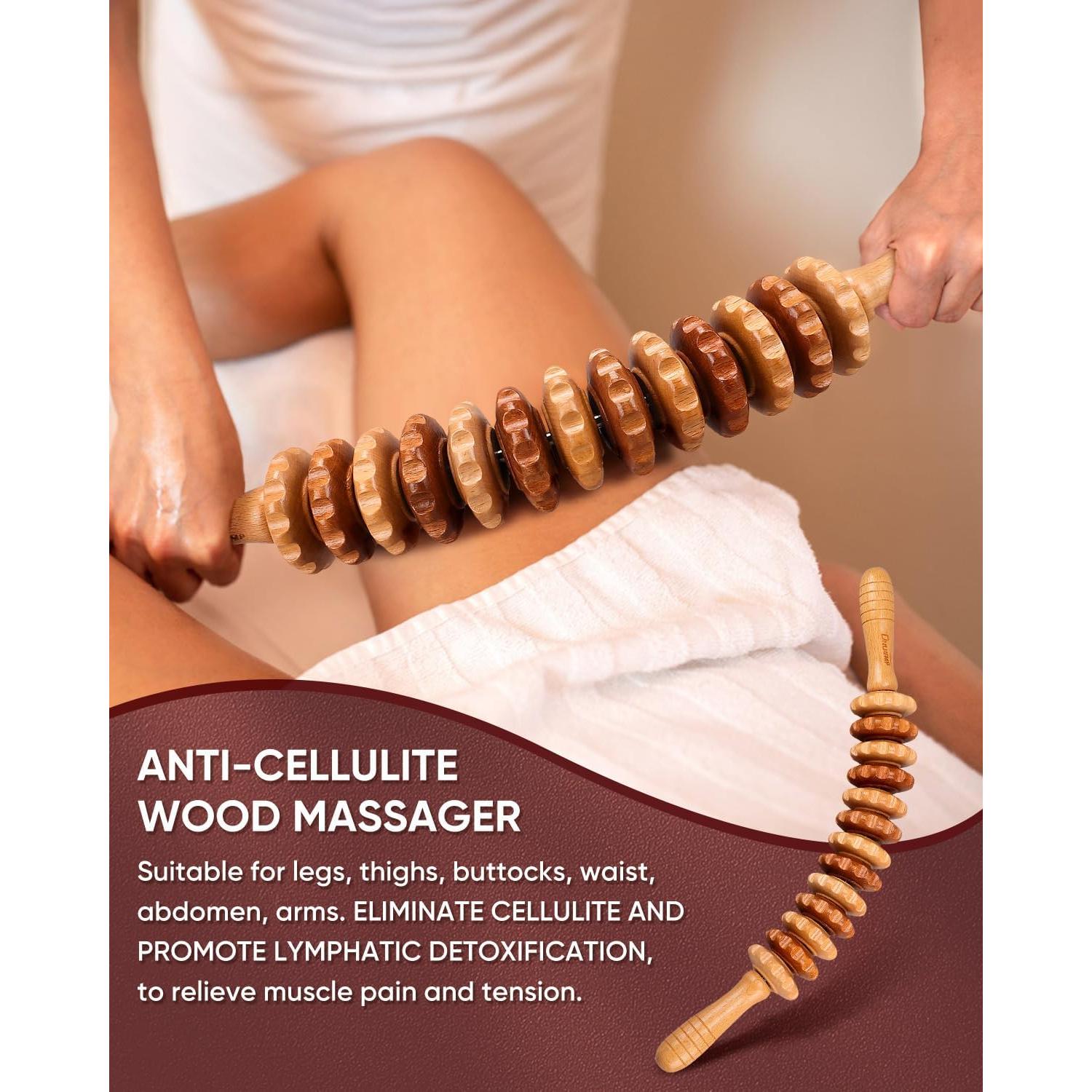 Kit de Masaje de Madera ONUEMP - Rodillo y Bastón para Drenaje Linfático