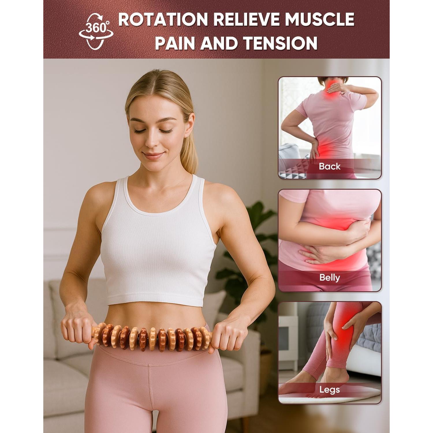 Kit de Masaje de Madera ONUEMP - Rodillo y Bastón para Drenaje Linfático