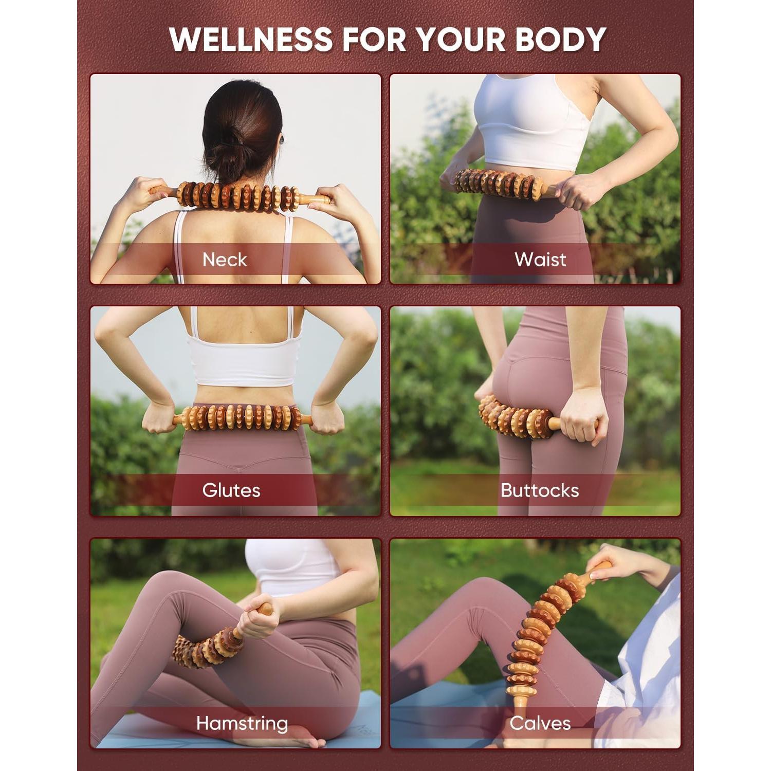 Kit de Masaje de Madera ONUEMP - Rodillo y Bastón para Drenaje Linfático