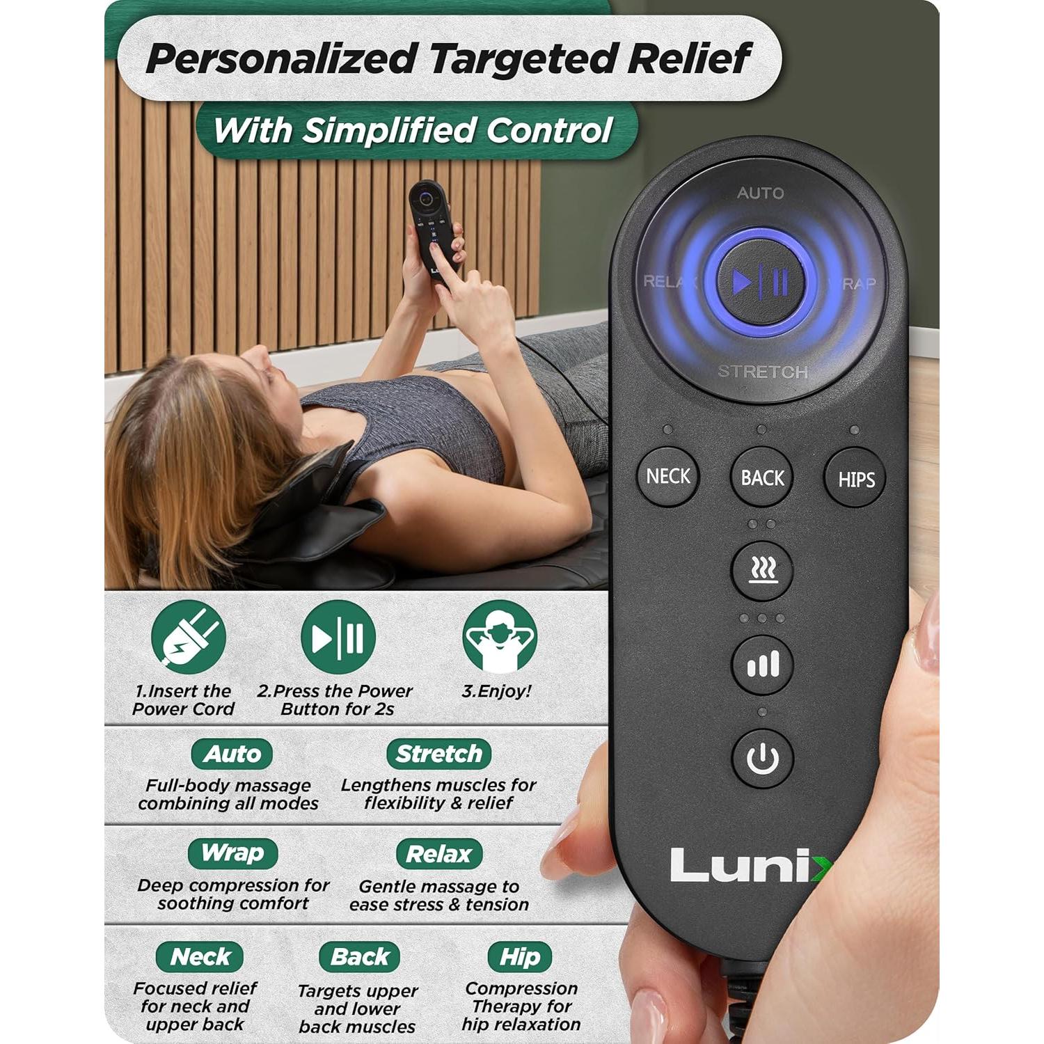 Almohadilla Térmica Lunix LX27 Masajeadora de Espalda 120x60cm