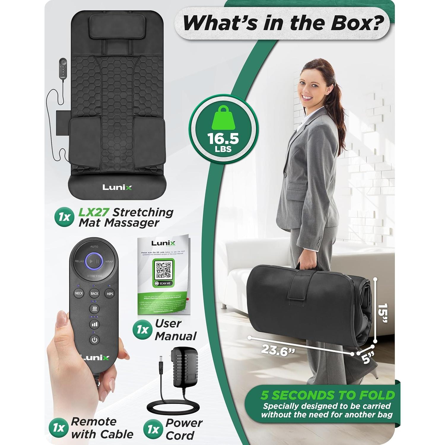 Almohadilla Térmica Lunix LX27 Masajeadora de Espalda 120x60cm