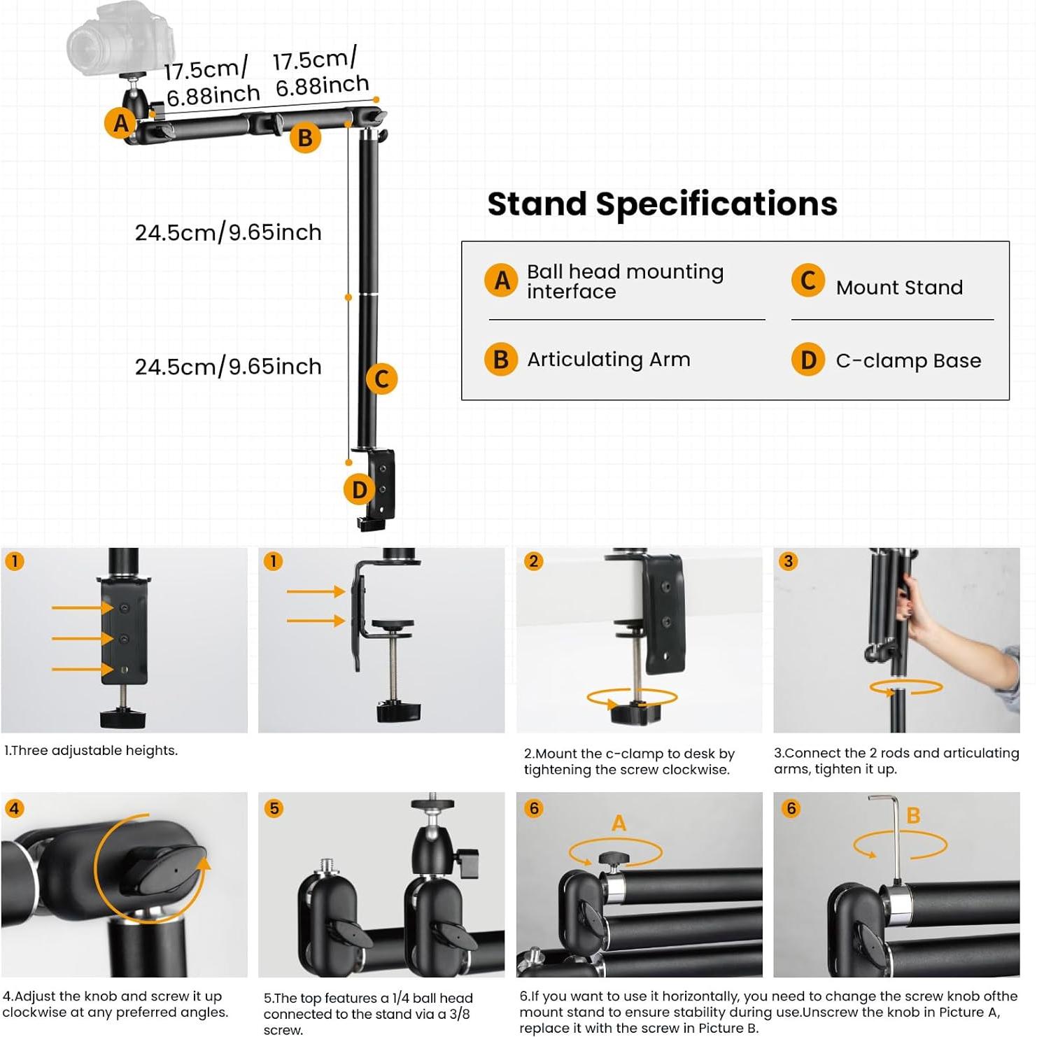 Soporte de cámara TARION TKA01-L brazo articulado 2.99 kg