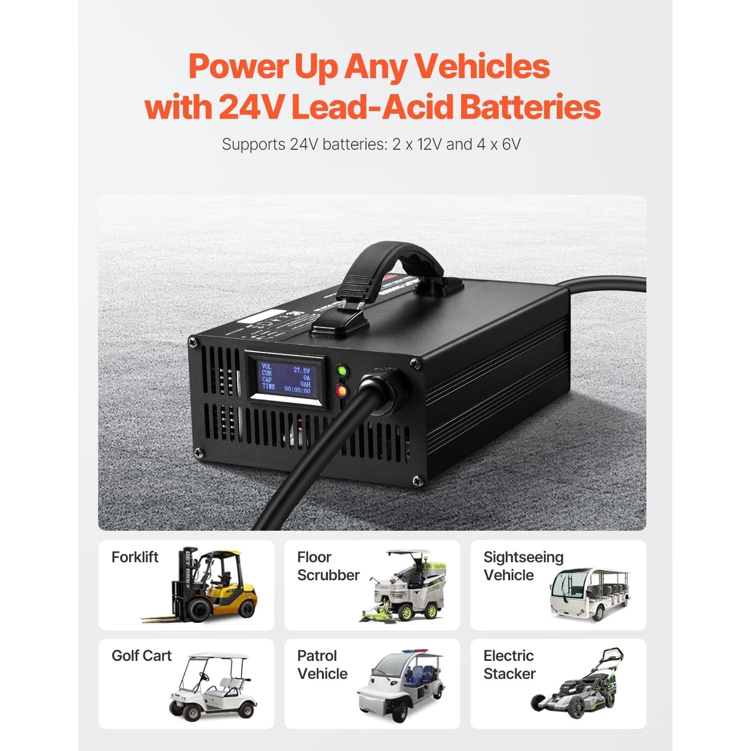 Cargador de Batería VEVOR 24V 30A Automático con Pantalla OLED