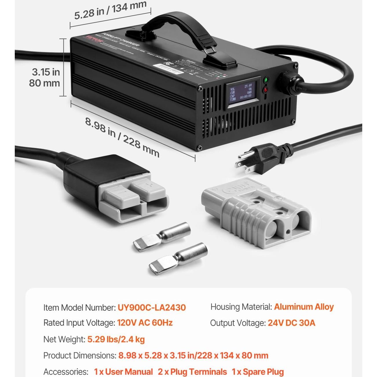 Cargador de Batería VEVOR 24V 30A Automático con Pantalla OLED