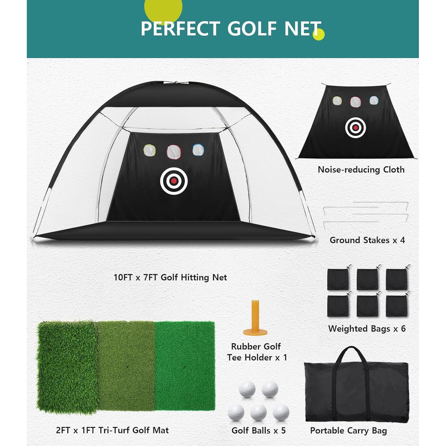 Red de Práctica de Golf KOPUWS 10x2.13m con Alfombrilla 3 en 1