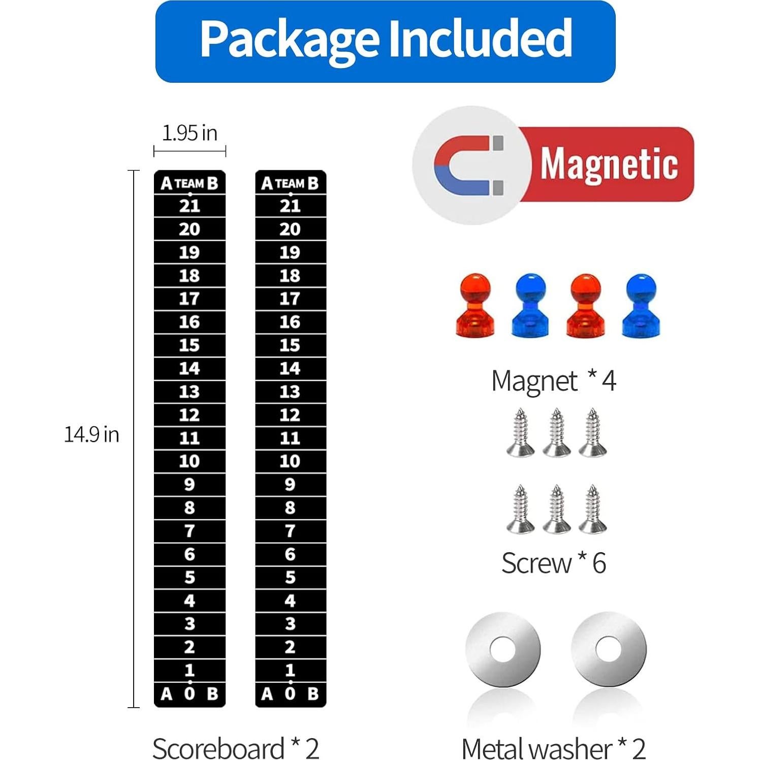 Paquete de 2 Tableros de Puntuación Magnéticos Cornhole 37.8x5cm