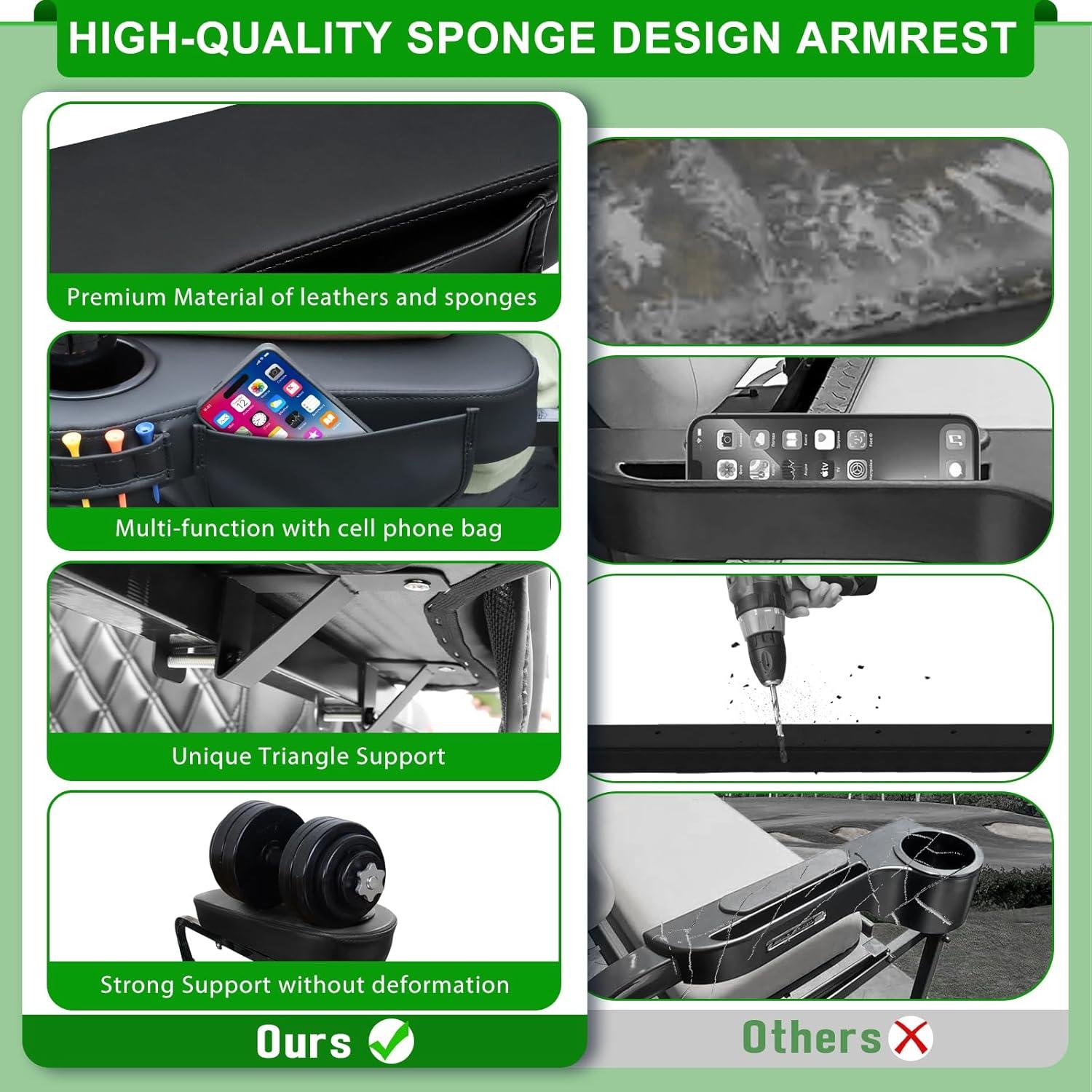 Reposabrazos Trasero iLSKW para Carro de Golf con Soporte para Vaso