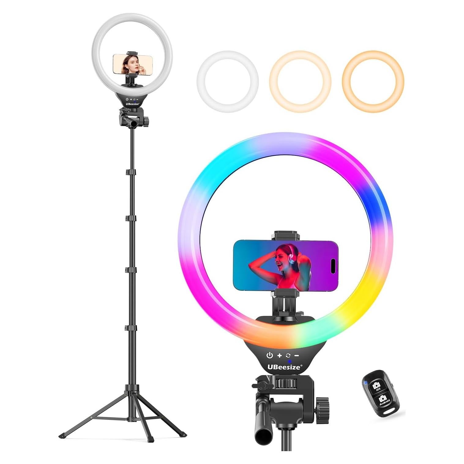 UBeesize Luz de Anillo RGB 30 cm con Trípode 157 cm