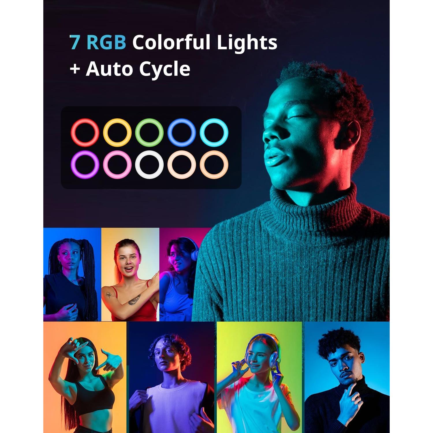 UBeesize Luz de Anillo RGB 30 cm con Trípode 157 cm