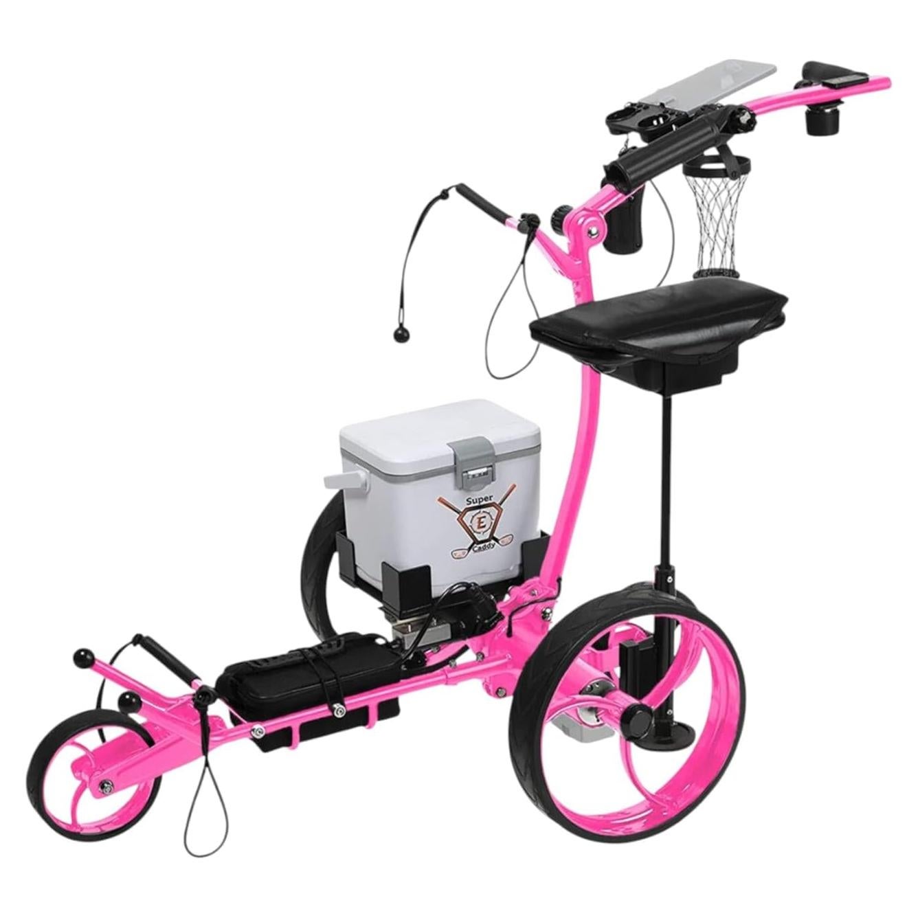 Carrito de Golf Eléctrico Super E Caddy Rosa Plegable con Control Remoto