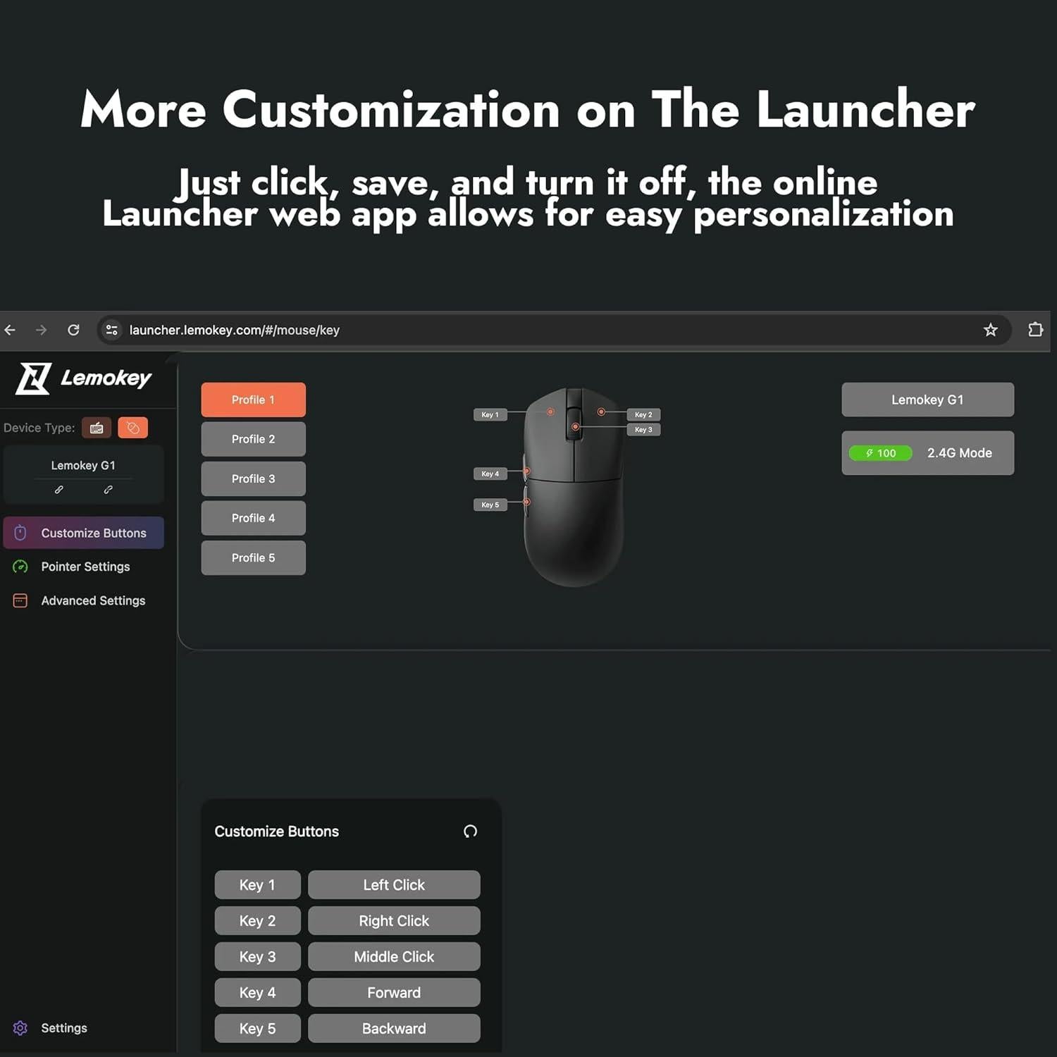 Ratón Inalámbrico LEMOKEY G1 Óptico 55g 8000 Hz Negro