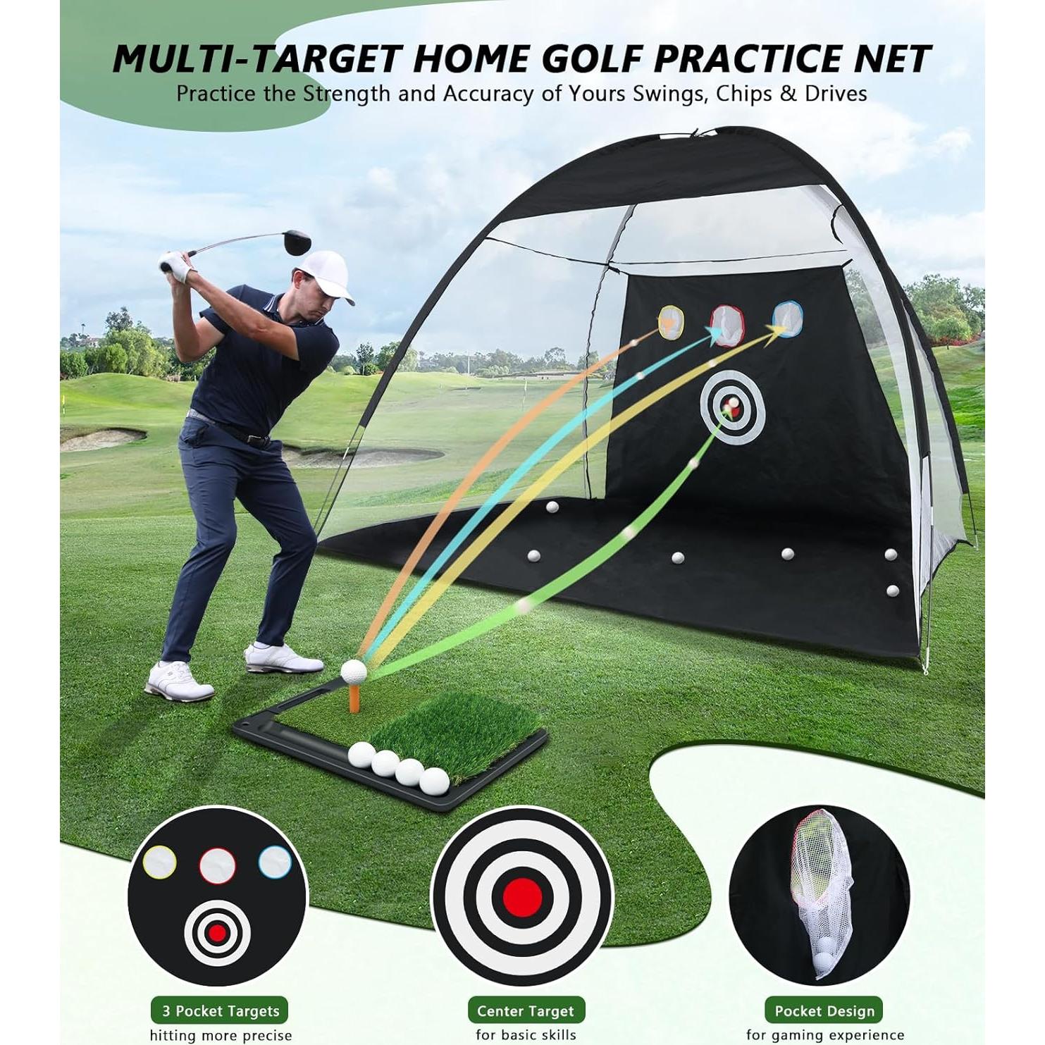 Red de Golf Ywitio 10x7 pies con Alfombrilla y Accesorios