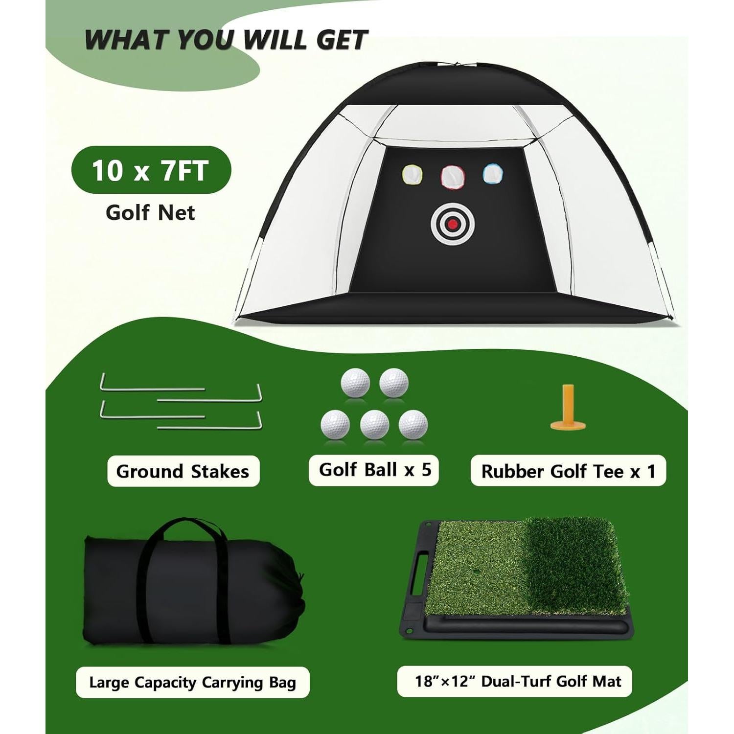 Red de Golf Ywitio 10x7 pies con Alfombrilla y Accesorios