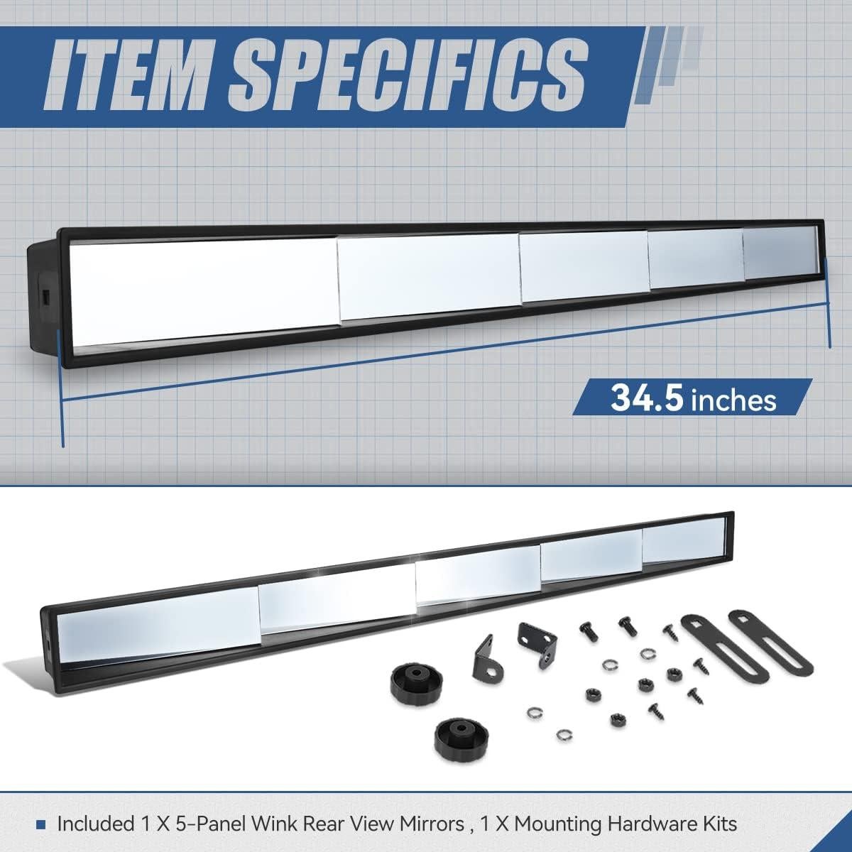 Espejo Retrovisor Wink 5 Paneles Auto Dynasty 87.6 cm Negro