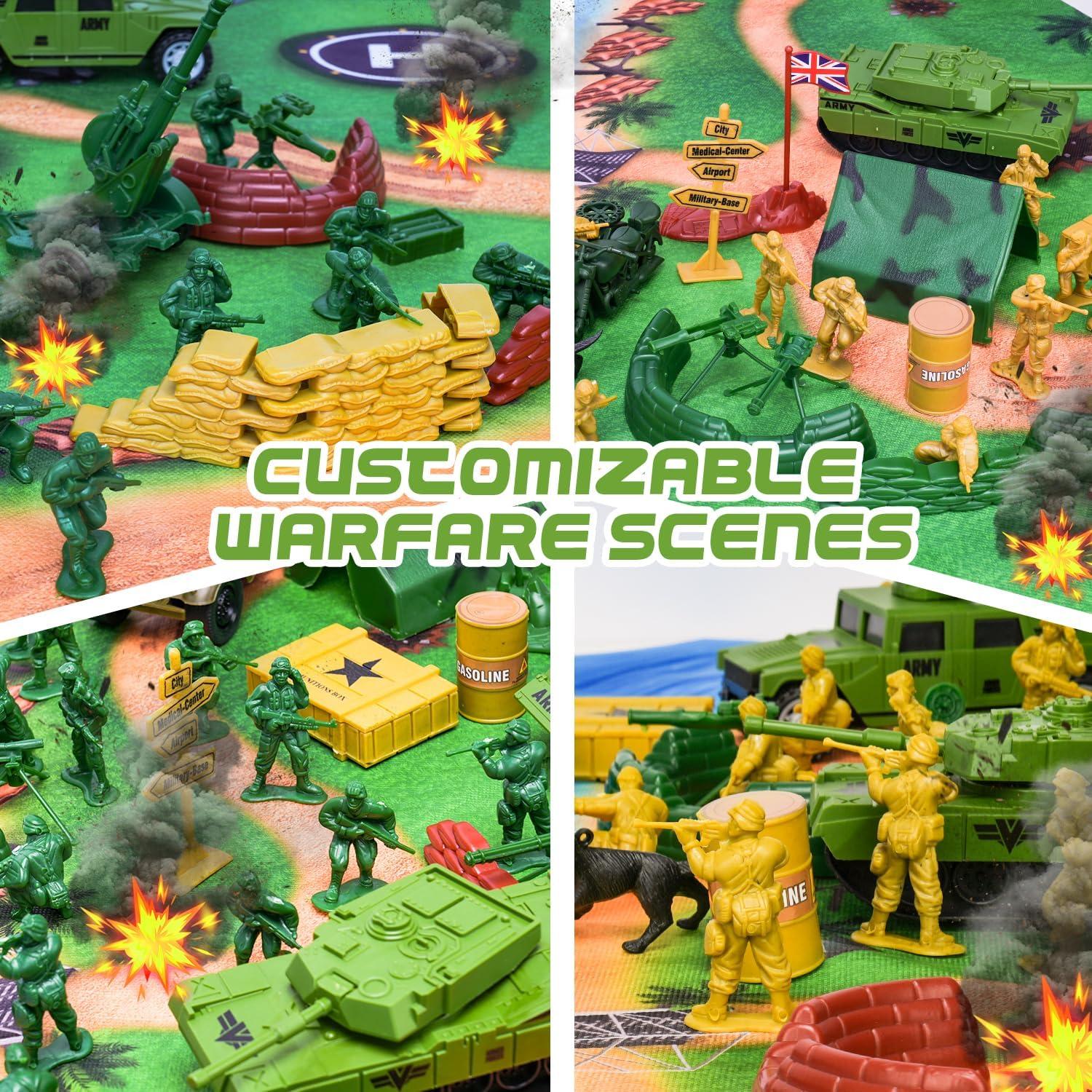 Juego de Soldados de Plástico Jielun 124 Piezas con Tapete