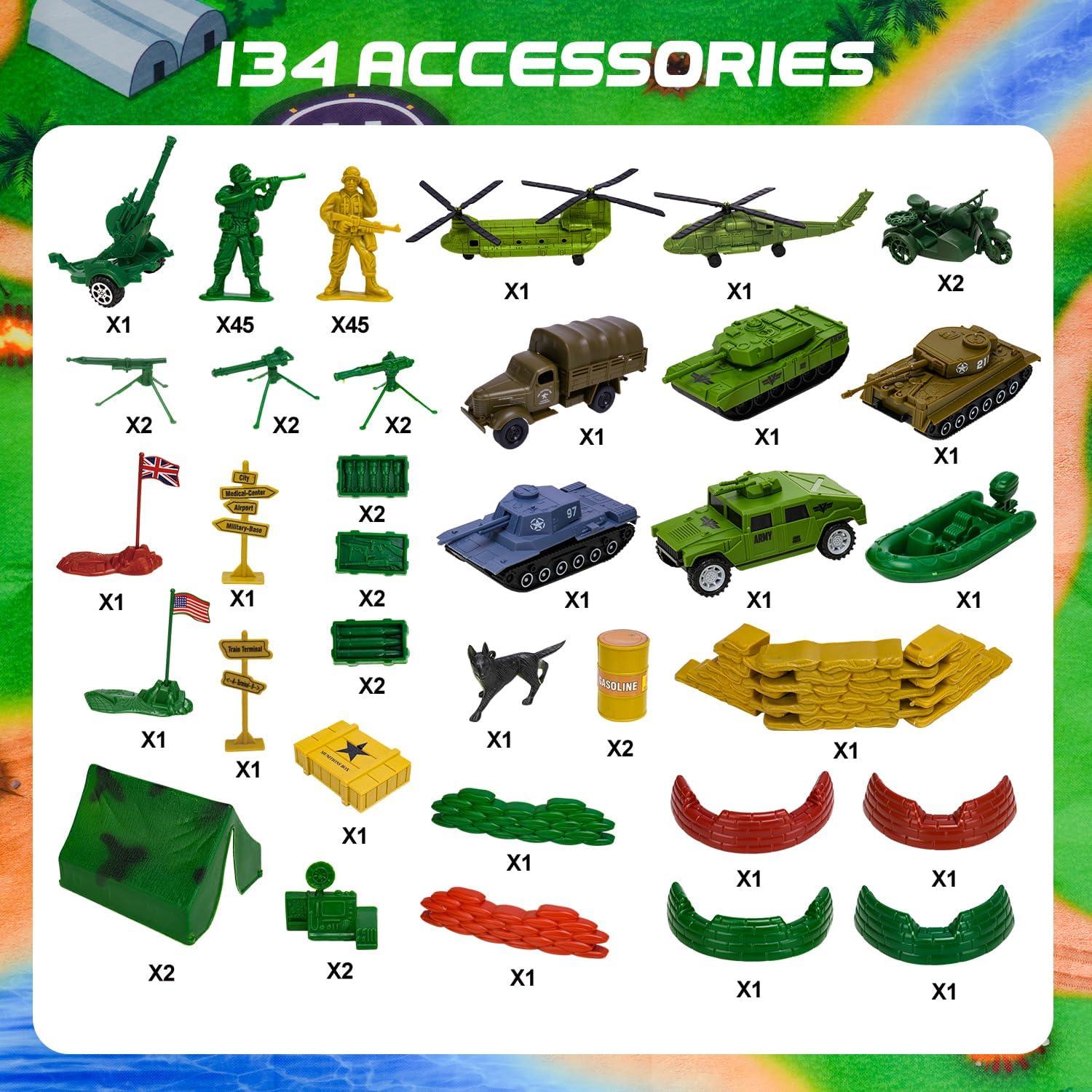 Juego de Soldados de Plástico Jielun 124 Piezas con Tapete