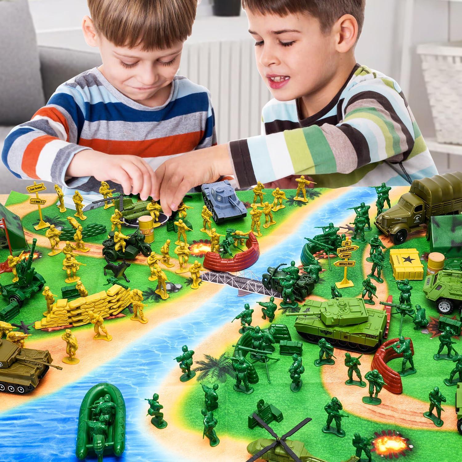 Juego de Soldados de Plástico Jielun 124 Piezas con Tapete