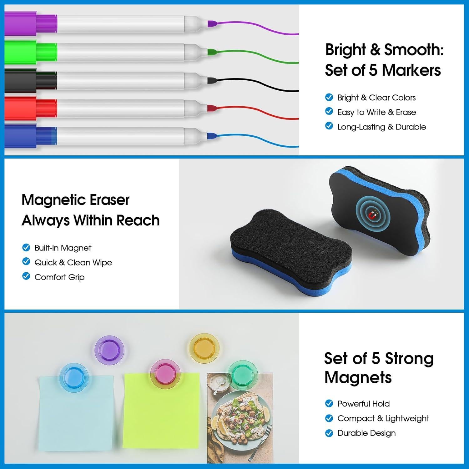 MaxGear Pizarra Blanca Magnética 30.5x20.3 cm con 5 Marcadores