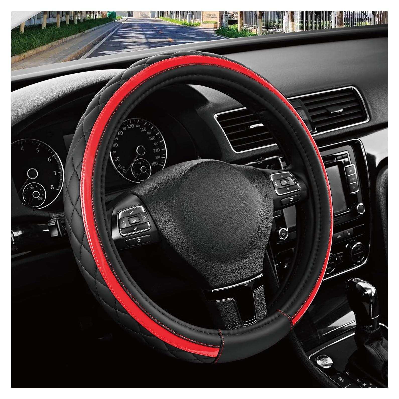 Cubierta de Volante de Cuero Road Comforts Universal 38 cm Rojo