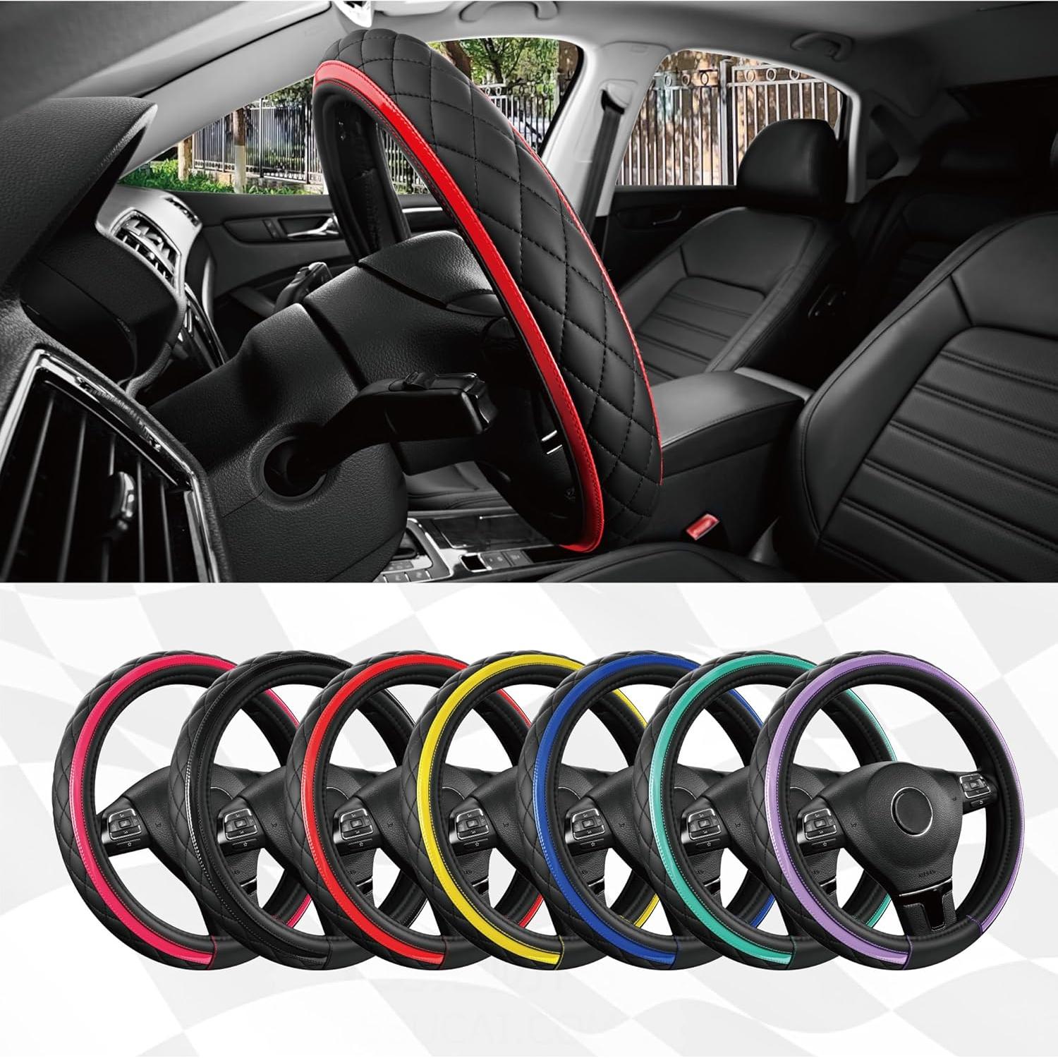 Cubierta de Volante de Cuero Road Comforts Universal 38 cm Rojo