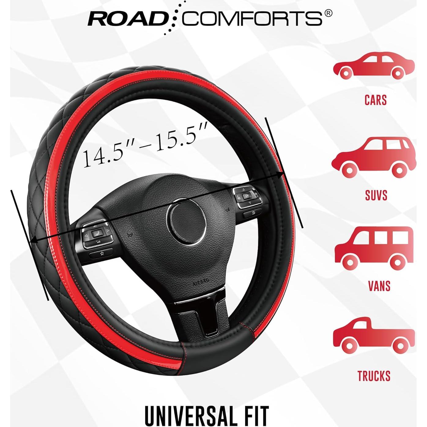 Cubierta de Volante de Cuero Road Comforts Universal 38 cm Rojo
