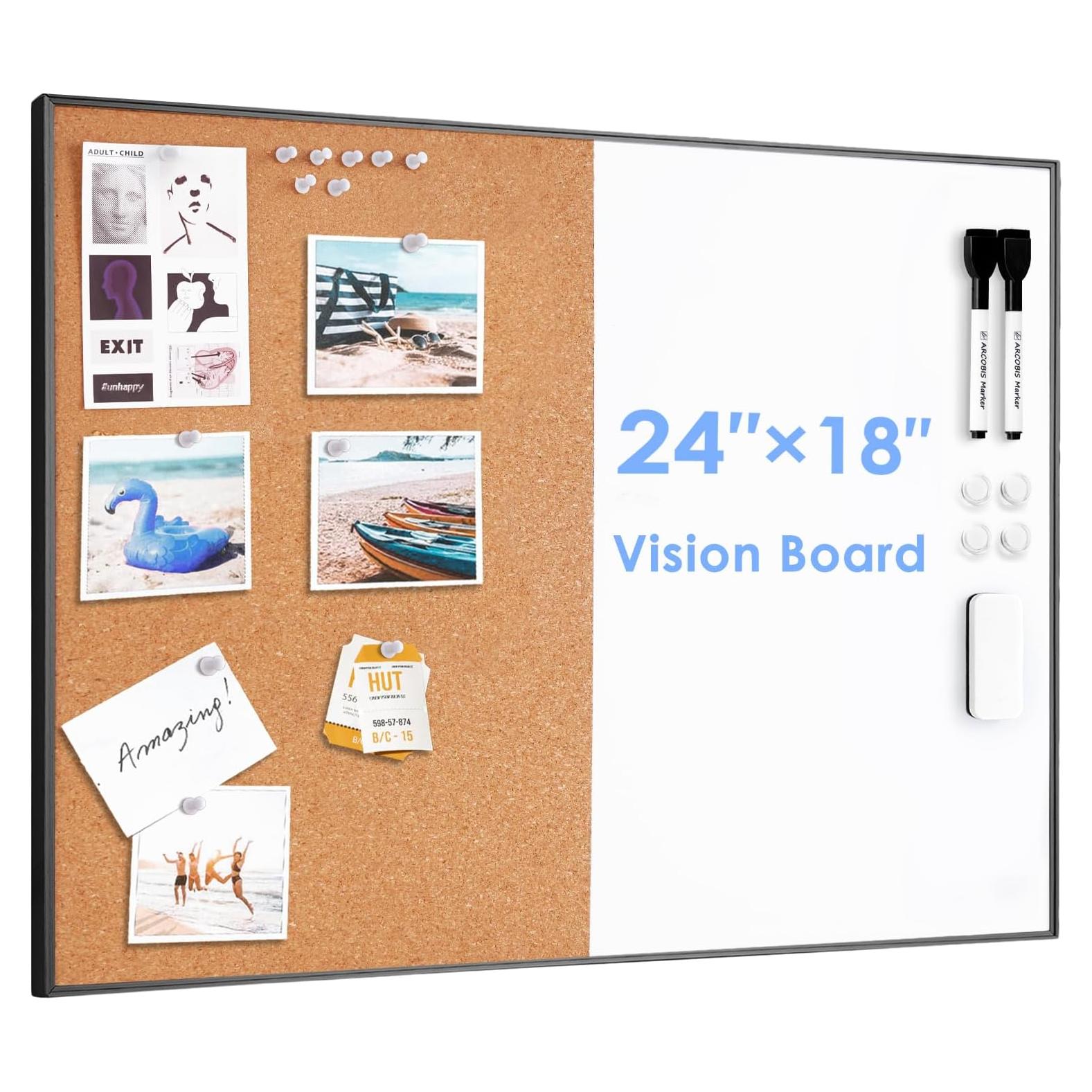 Tablero de Corcho y Pizarra Blanca ARCOBIS 61x46 cm Negro