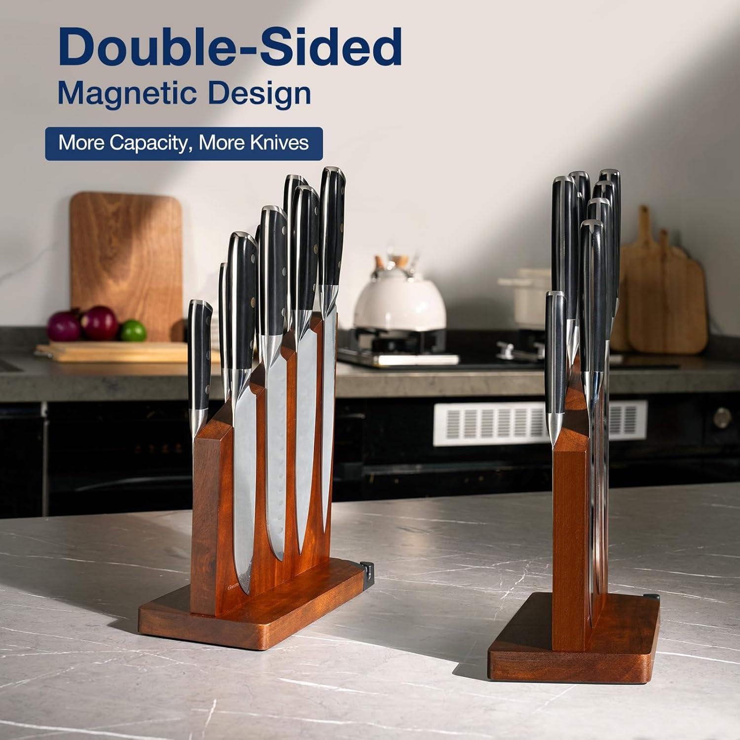 Soporte Magnético para Cuchillos Gourmetop con Afilador - Madera de Acacia