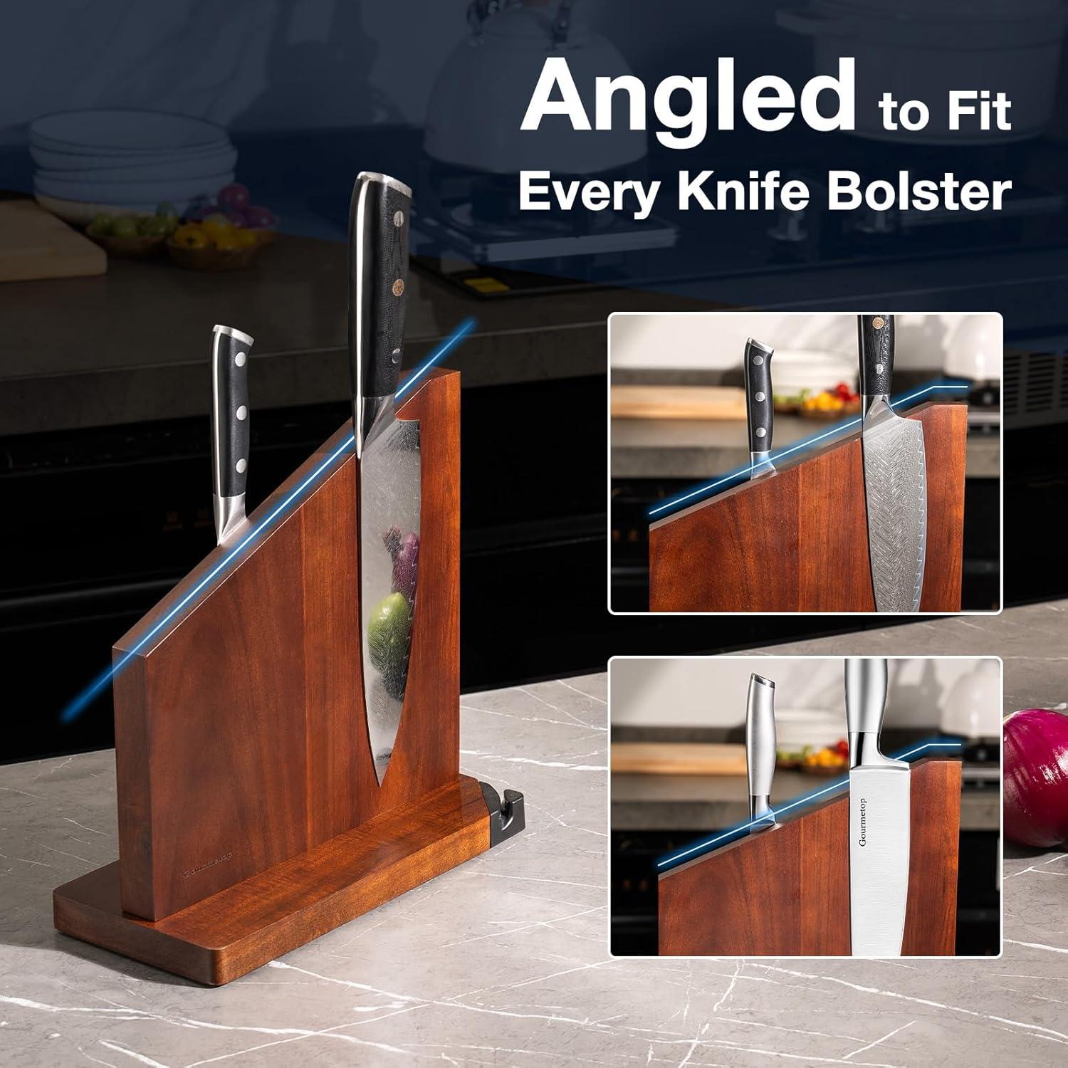 Soporte Magnético para Cuchillos Gourmetop con Afilador - Madera de Acacia