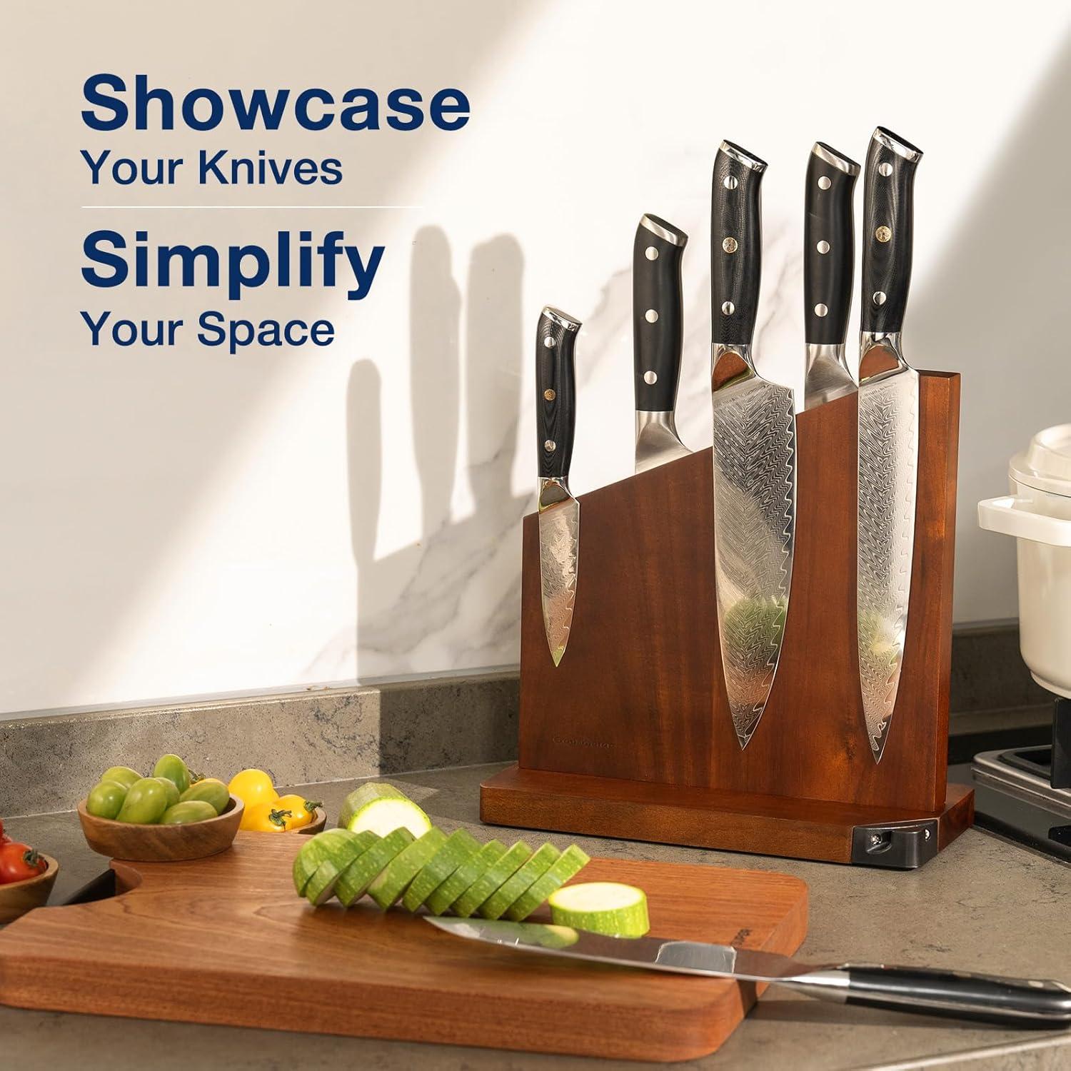 Soporte Magnético para Cuchillos Gourmetop con Afilador - Madera de Acacia