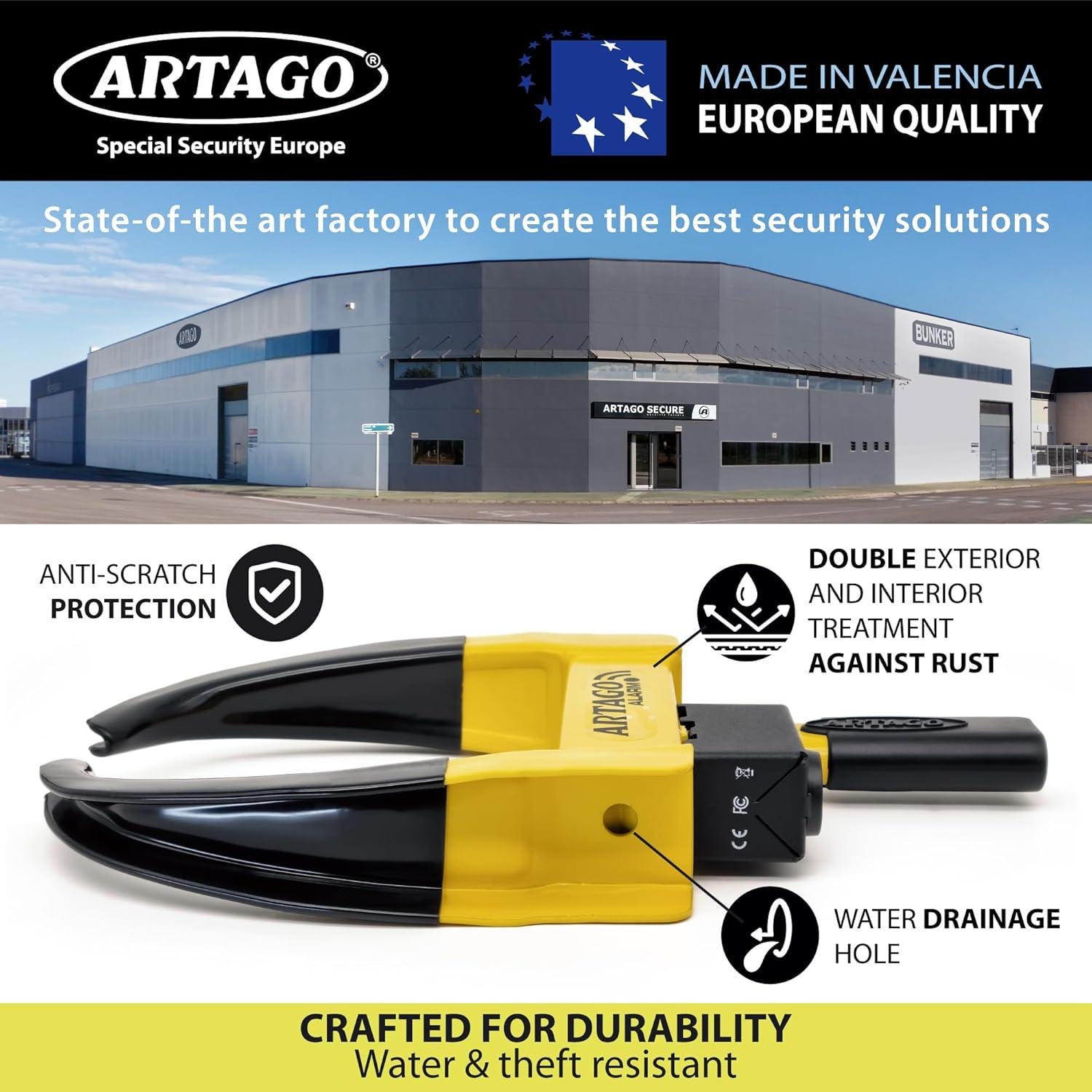 Bloqueo de Rueda Antirrobo Artago ART872 con Alarma 120dB