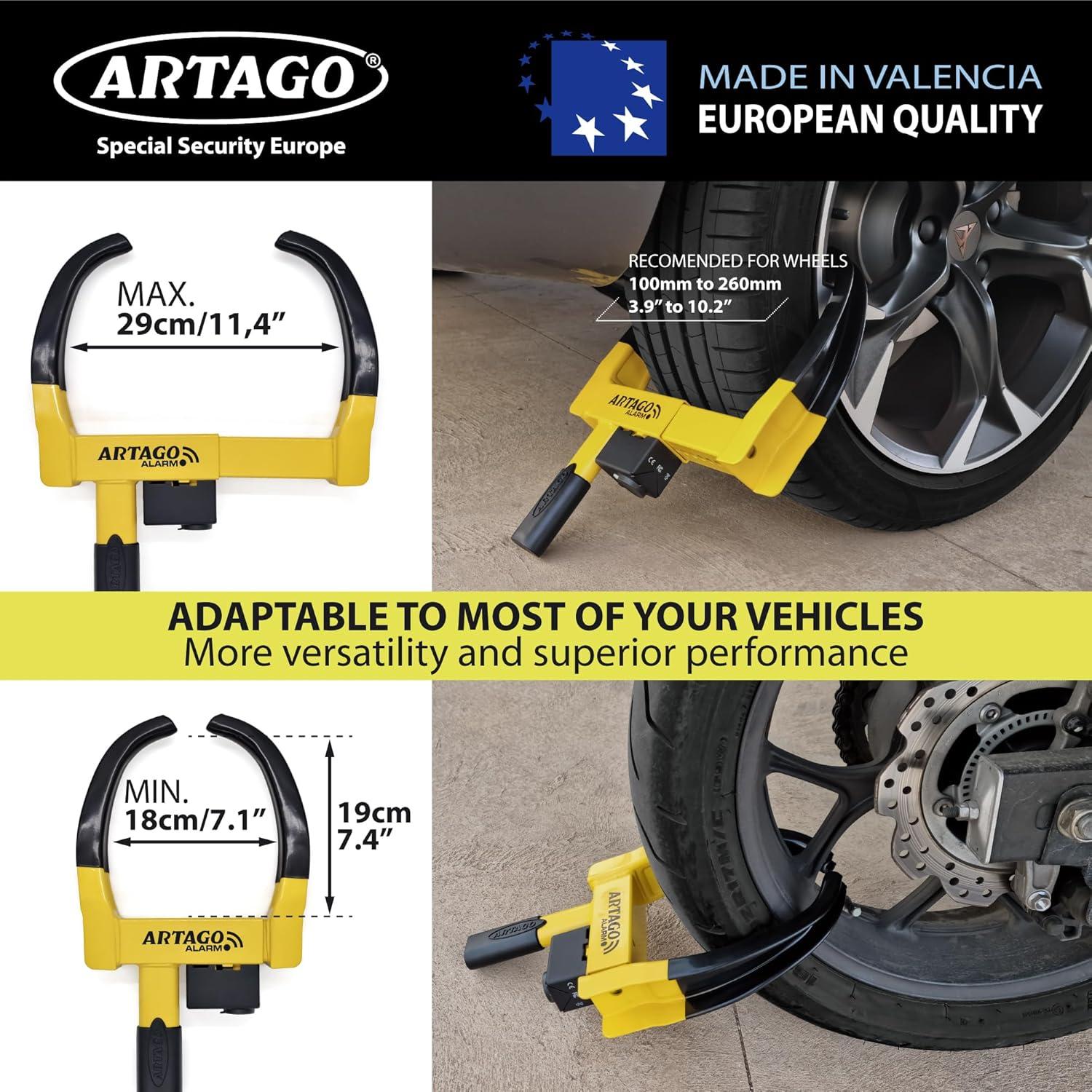 Bloqueo de Rueda Antirrobo Artago ART872 con Alarma 120dB