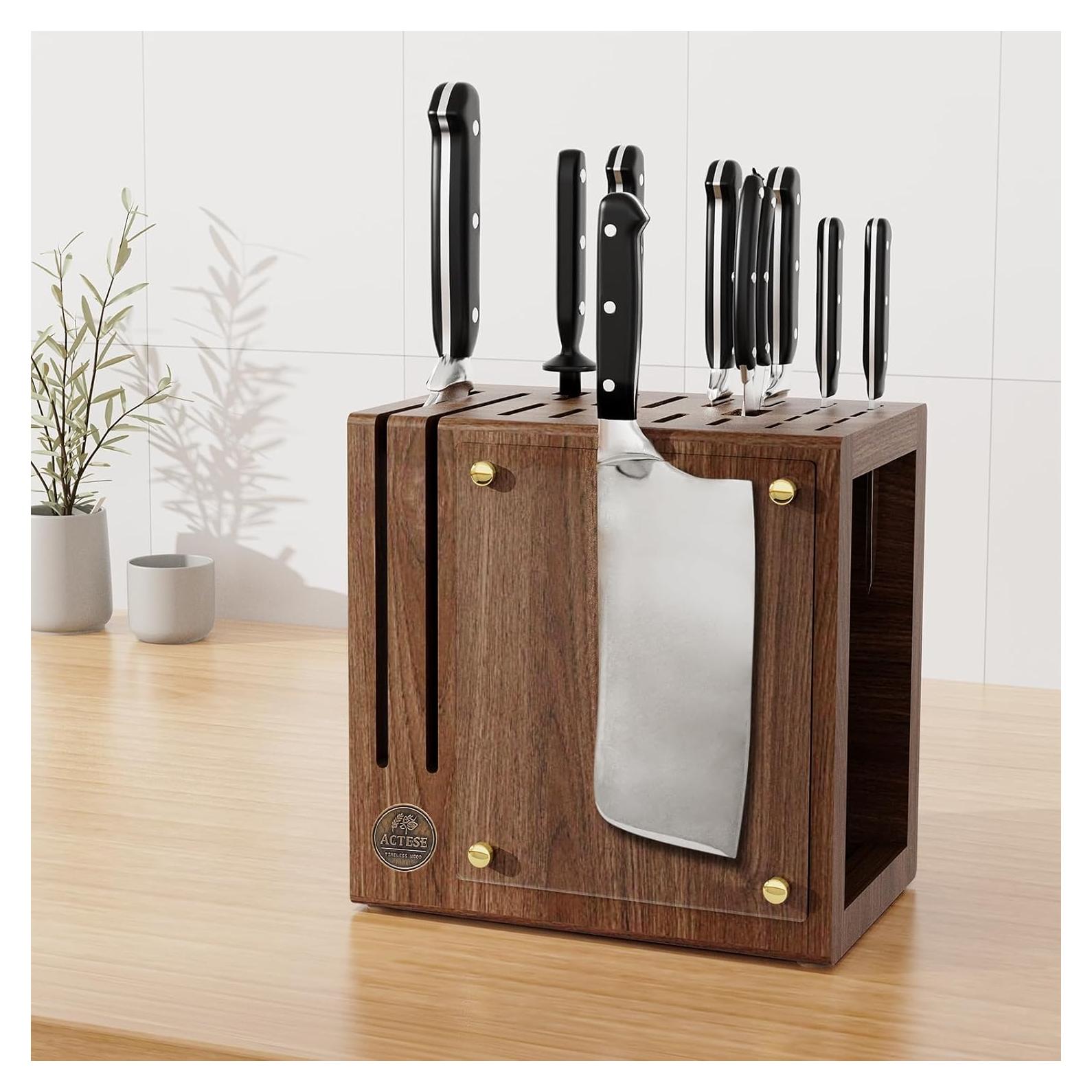 Bloque de cuchillos magnético ACTESE con tapa de vidrio 21 ranuras