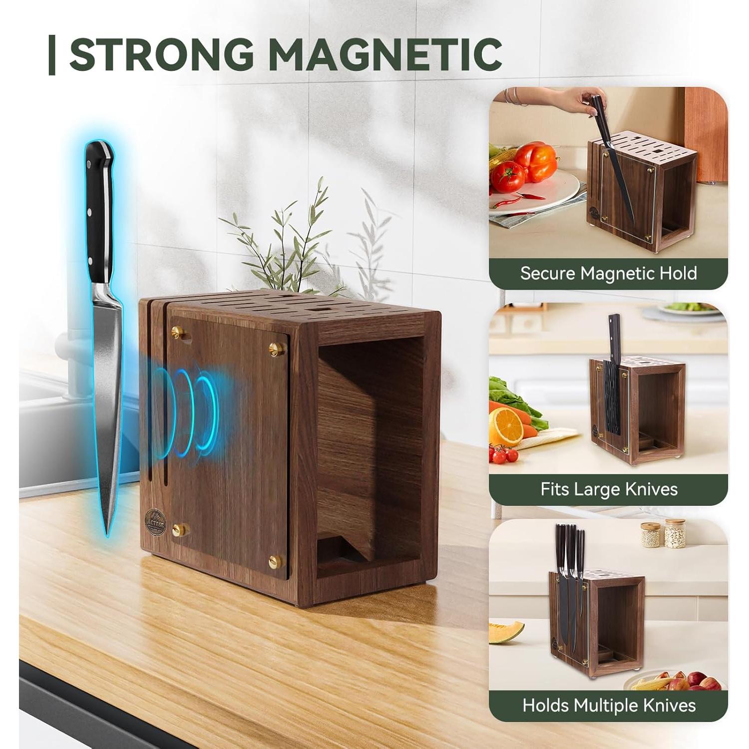 Bloque de cuchillos magnético ACTESE con tapa de vidrio 21 ranuras