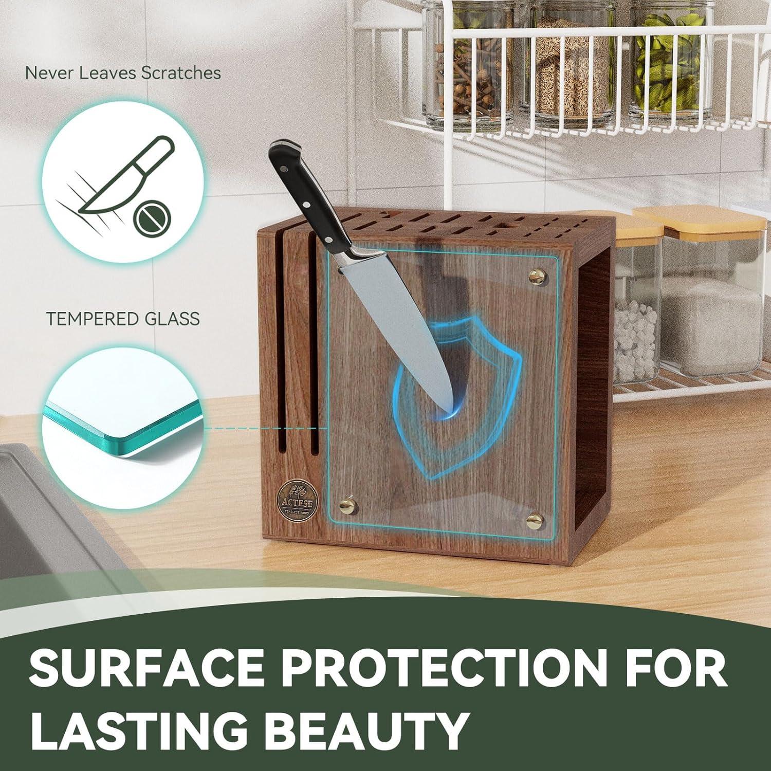 Bloque de cuchillos magnético ACTESE con tapa de vidrio 21 ranuras