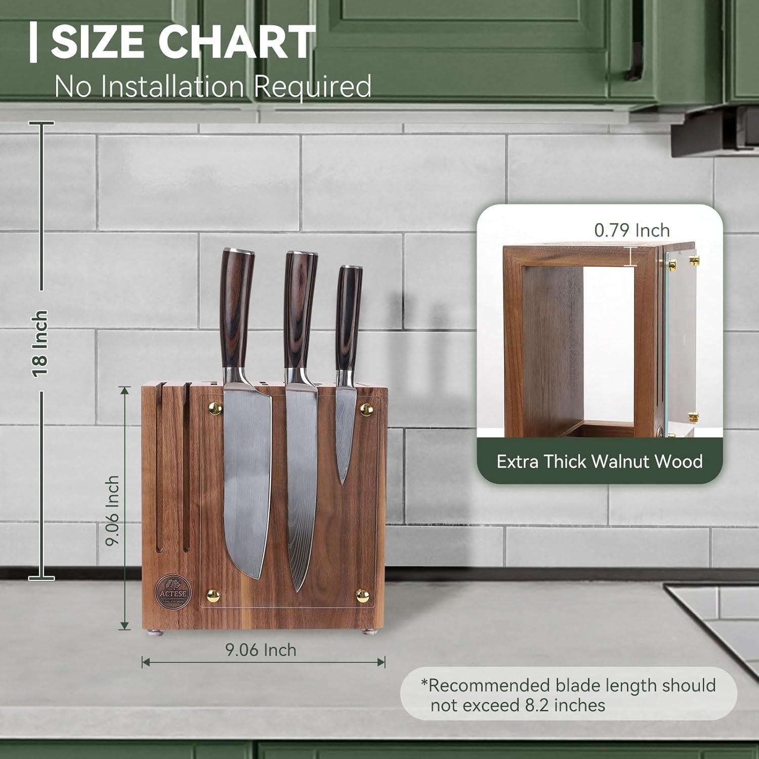 Bloque de cuchillos magnético ACTESE con tapa de vidrio 21 ranuras