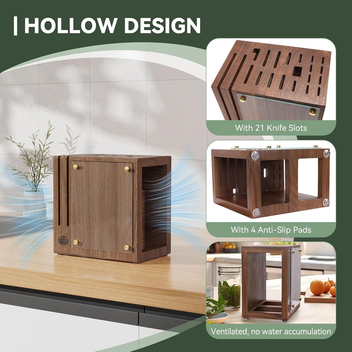 Bloque de cuchillos magnético ACTESE con tapa de vidrio 21 ranuras