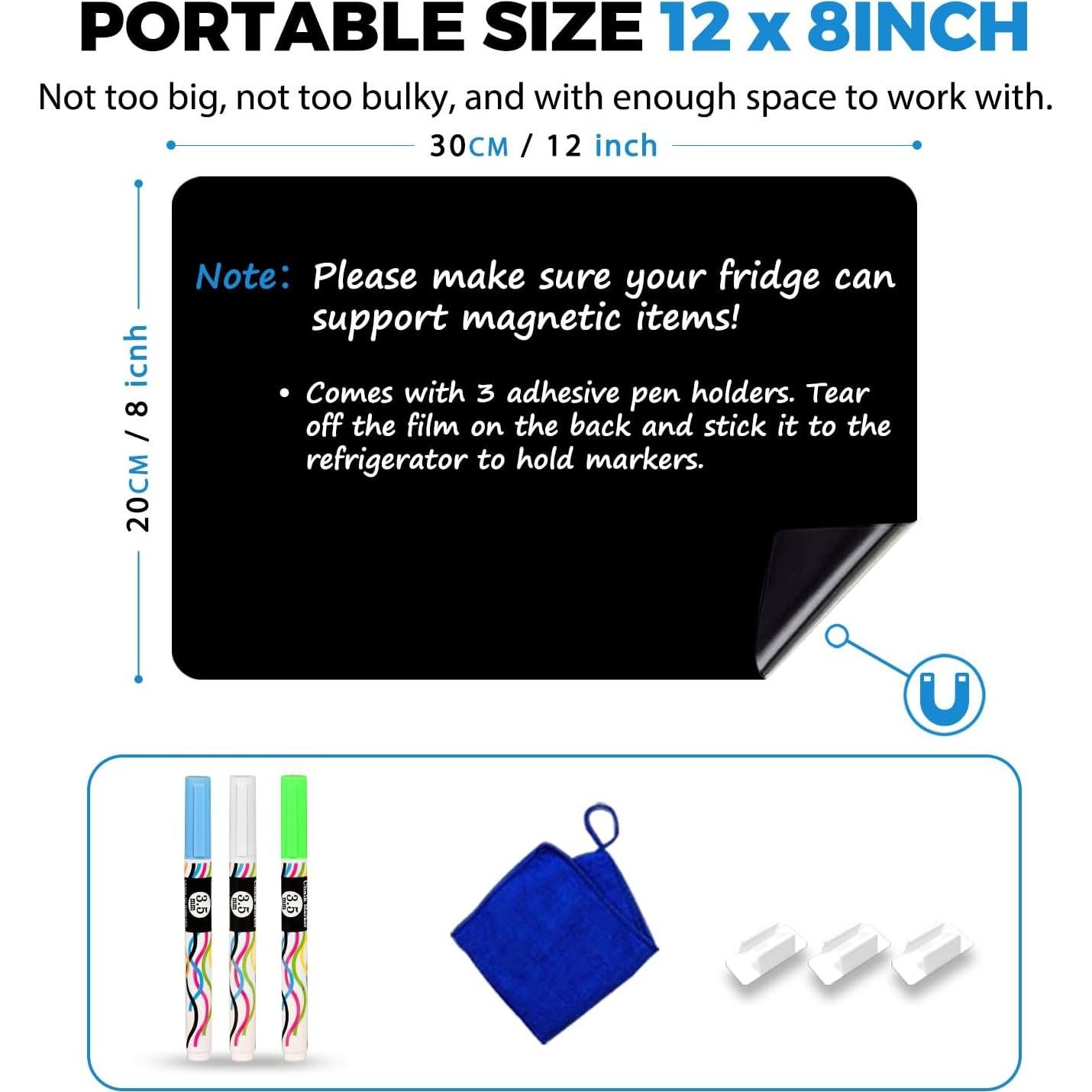 Pizarra Magnética Negra CUHIOY 30.48x20.32 cm con 3 Marcadores
