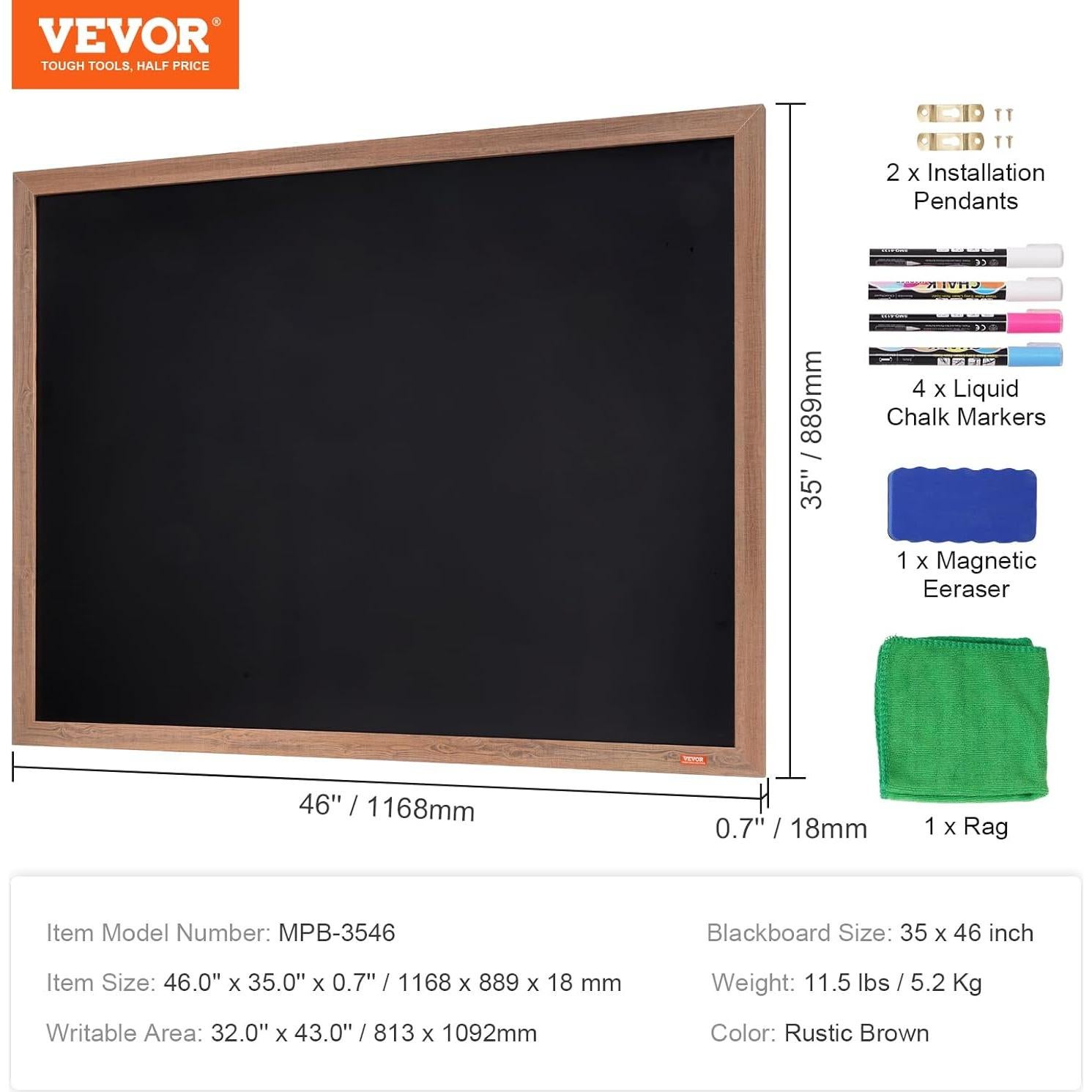 Tablero de Tiza Magnético VEOVR 89x117 cm Madera Vintage