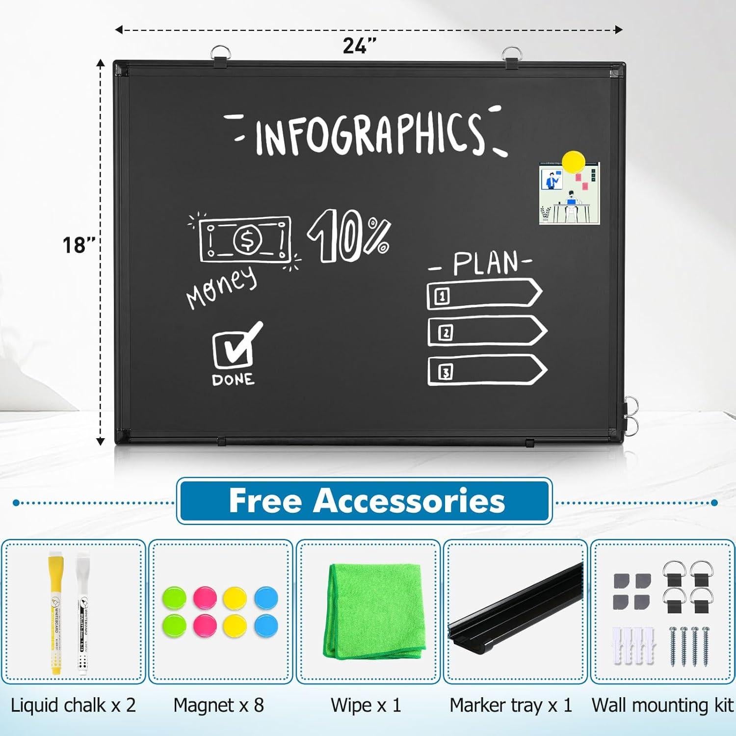 Tablero de Tiza Magnético Doble Cara WALGLASS 61x46 cm