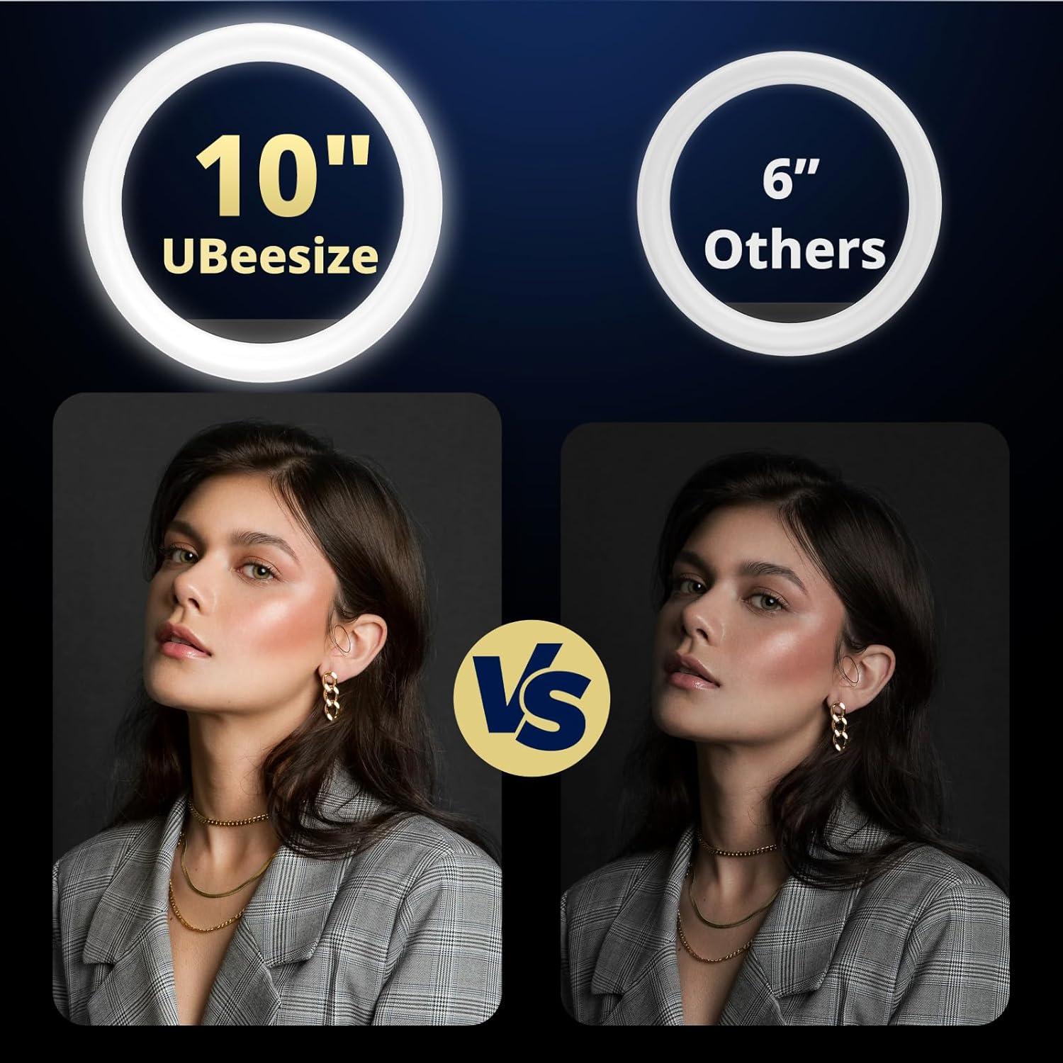 UBeesize 10" Ring Light with Overhead Phone Mount, LED Selfie Light with Stand and Phone Holder, Desk Light for iPhone, Desk Tripod for Video Recording, YouTube, TikTok, Live Stream, Cooking, Vlog