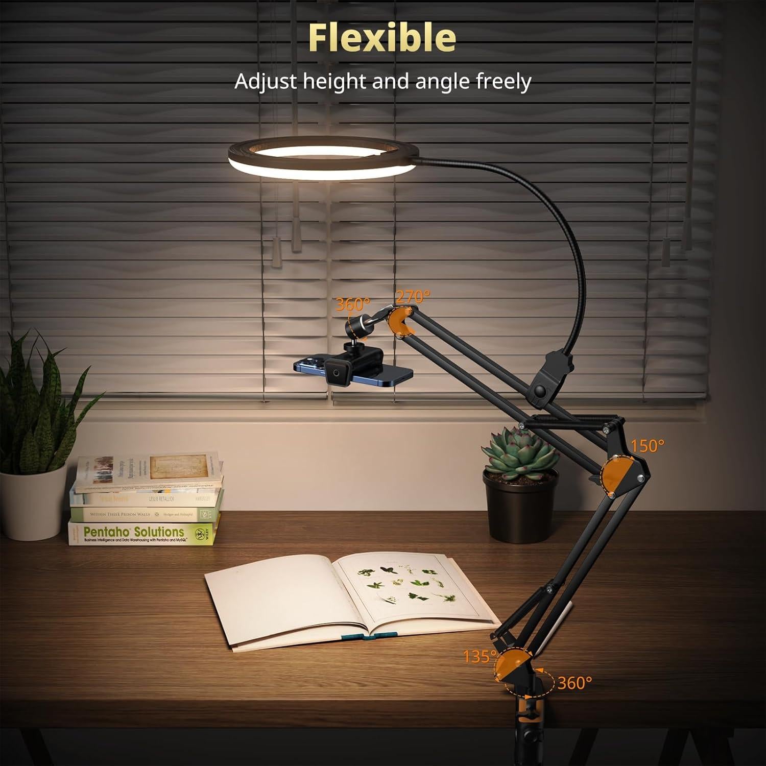 UBeesize 10" Ring Light with Overhead Phone Mount, LED Selfie Light with Stand and Phone Holder, Desk Light for iPhone, Desk Tripod for Video Recording, YouTube, TikTok, Live Stream, Cooking, Vlog