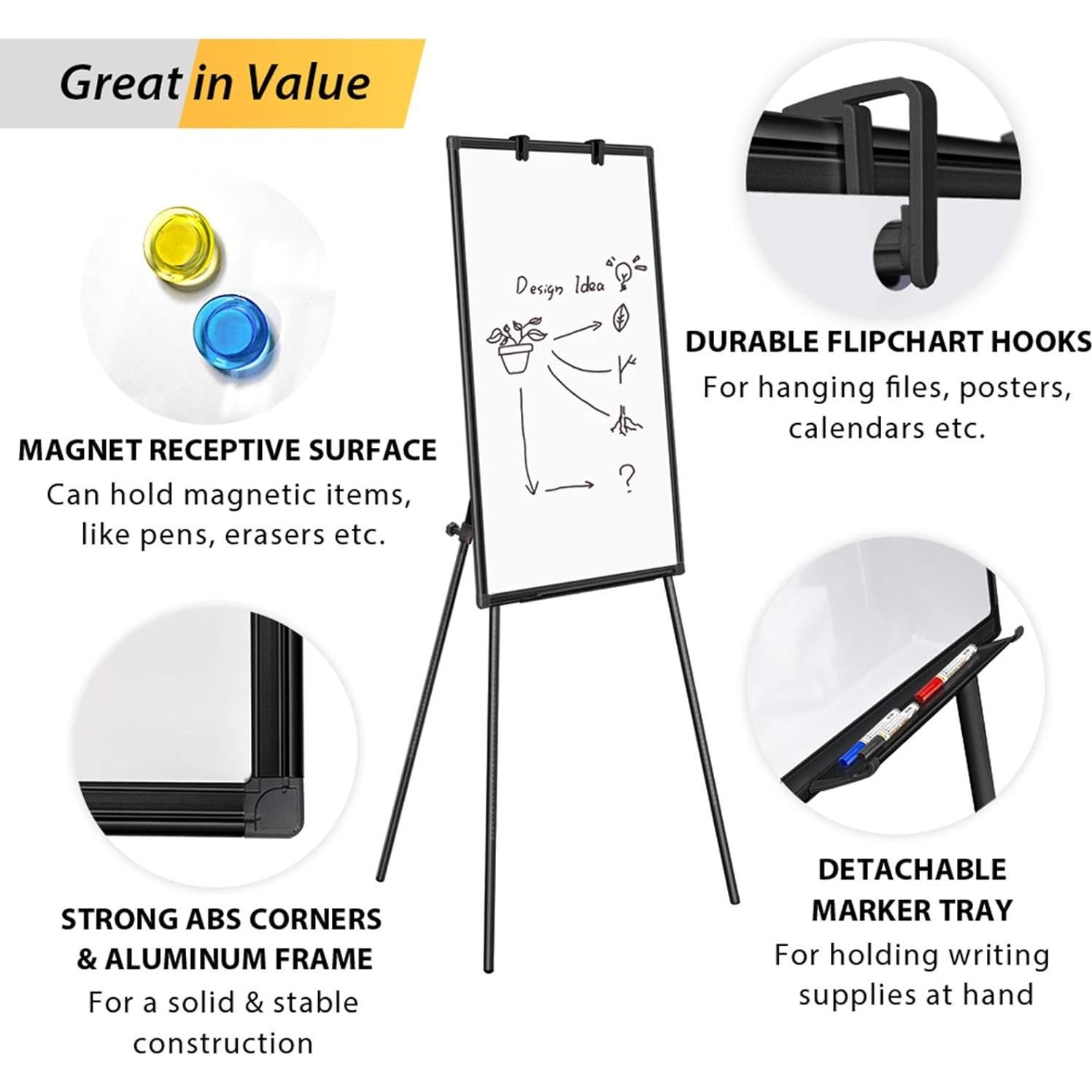 Pizarra de Caballete Maxtek 91x61 cm Magnética Borrado Seco